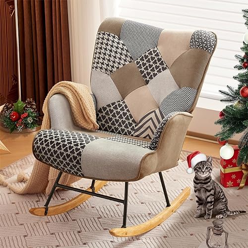 Miniatura 1 de Dorlicecass Mecedora con respaldo alto, cómoda silla deslizante para guardería con patas de madera, sala de estar, dormitorio, apartamento