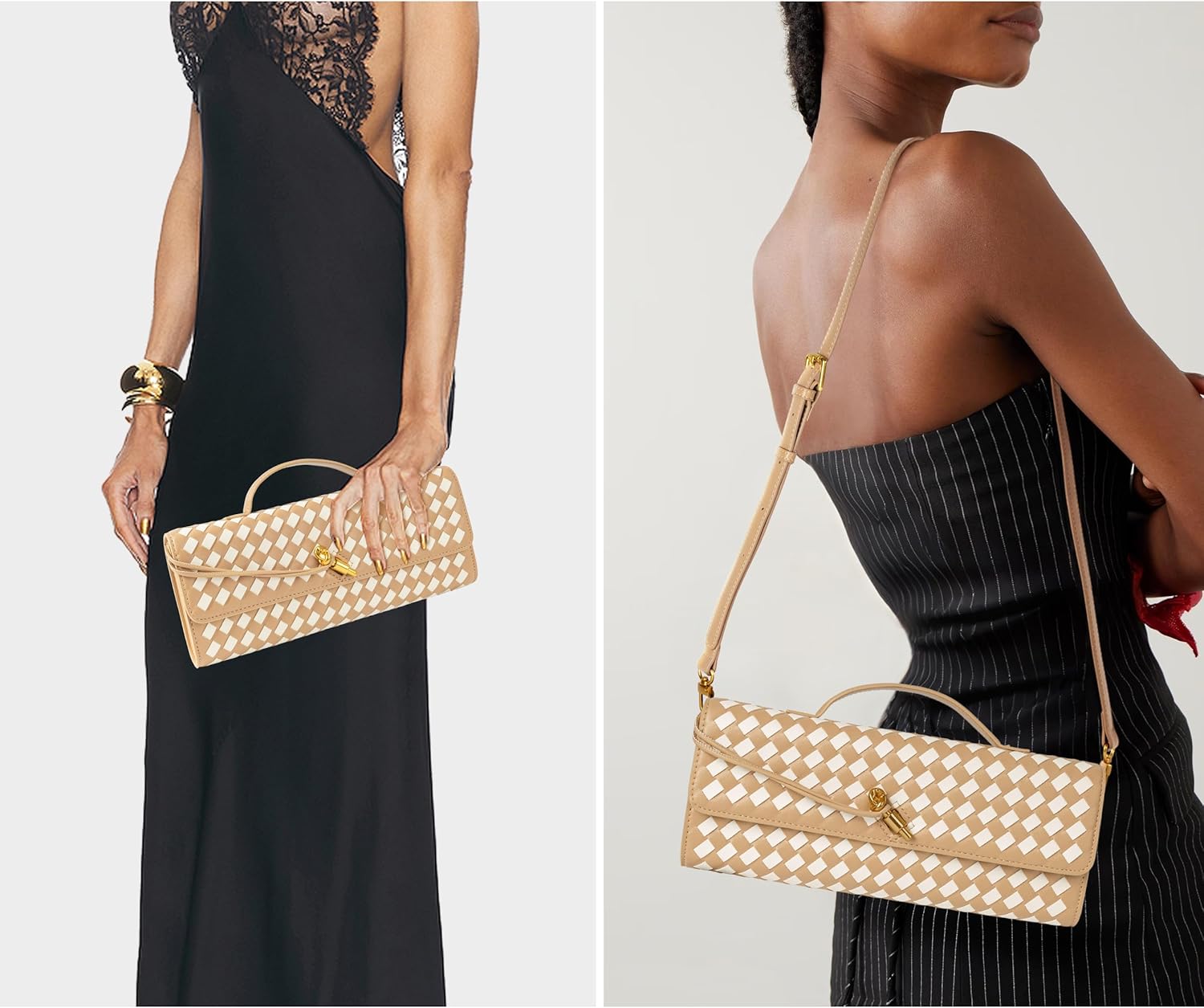 Joryin Woven Purse for Women Evening Clutch Woven Leather Handbags Crossbody Bag Purse Formal Evening Bag, Vegan Leather - Image 2