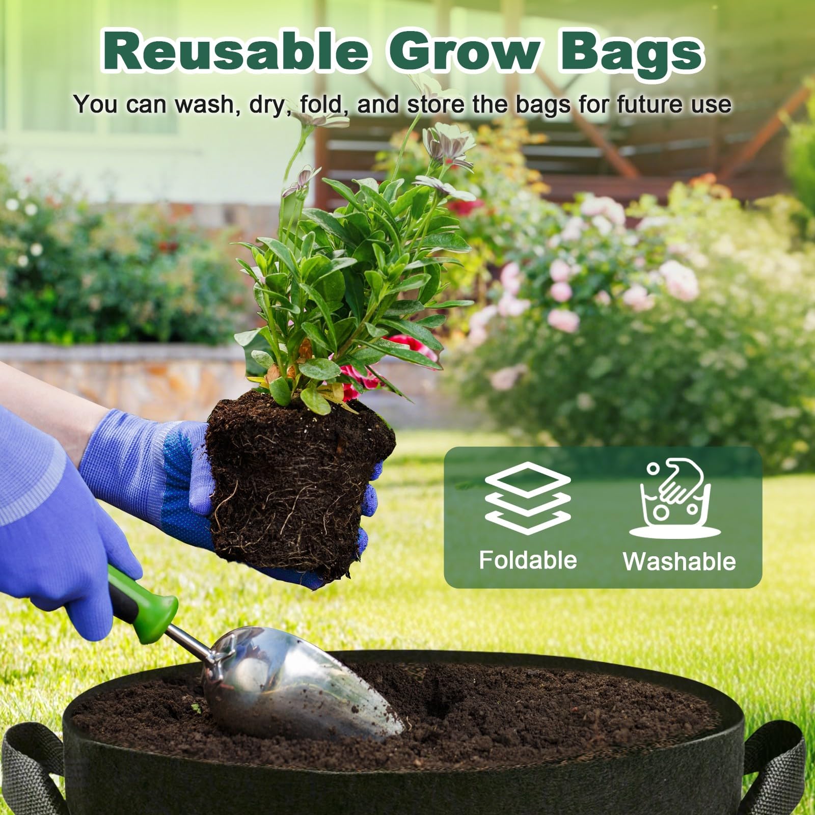 Paquete de 5 bolsas de cultivo de 3 galones con asas