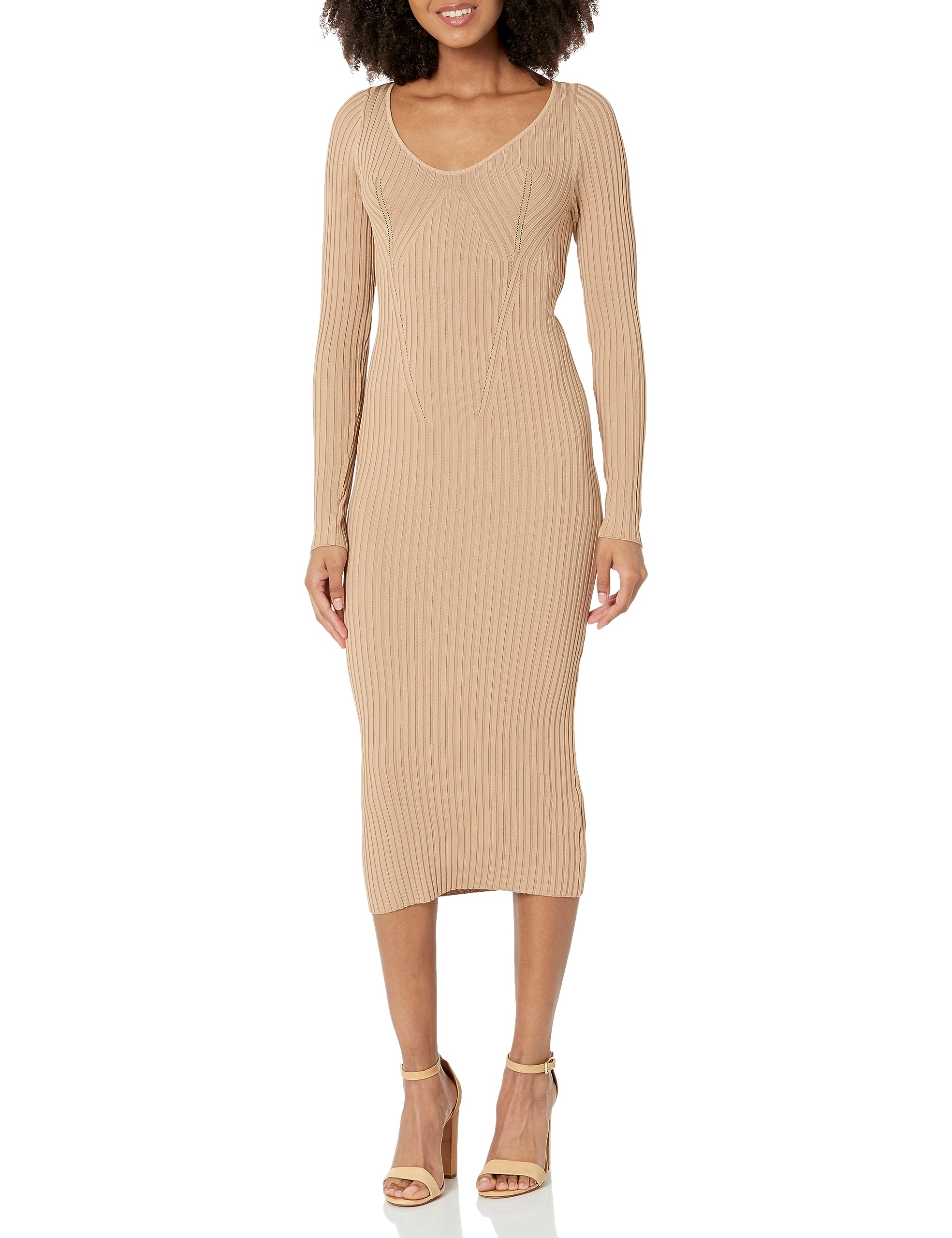 Guess Women's Essential Long Sleeve Adele Sweater Dress, Khaki Tan-image