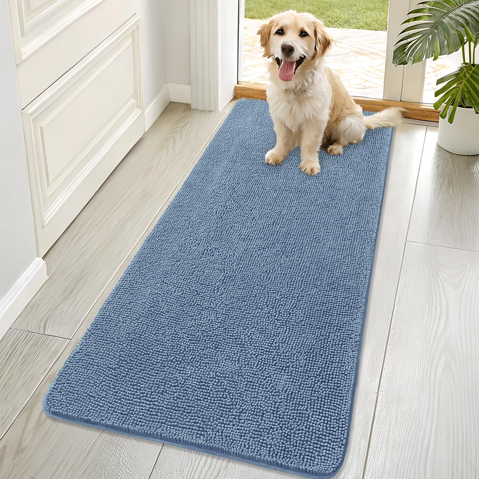 OLANLY Dog Door Mat for Muddy Paws 70x32, Absorbs Moisture and Dirt, Absorbent Non-Slip Washable Doormat, Quick Dry Chenille Mud Mat for Dogs, Entry Indoor Entryway Carpet for Inside Floor, Airy Blue — image 1
