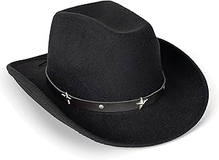 Lisianthus Women Men Western Cowboy Cowgirl Hat Outdoor Felt Wide Brim Hat Star-Black