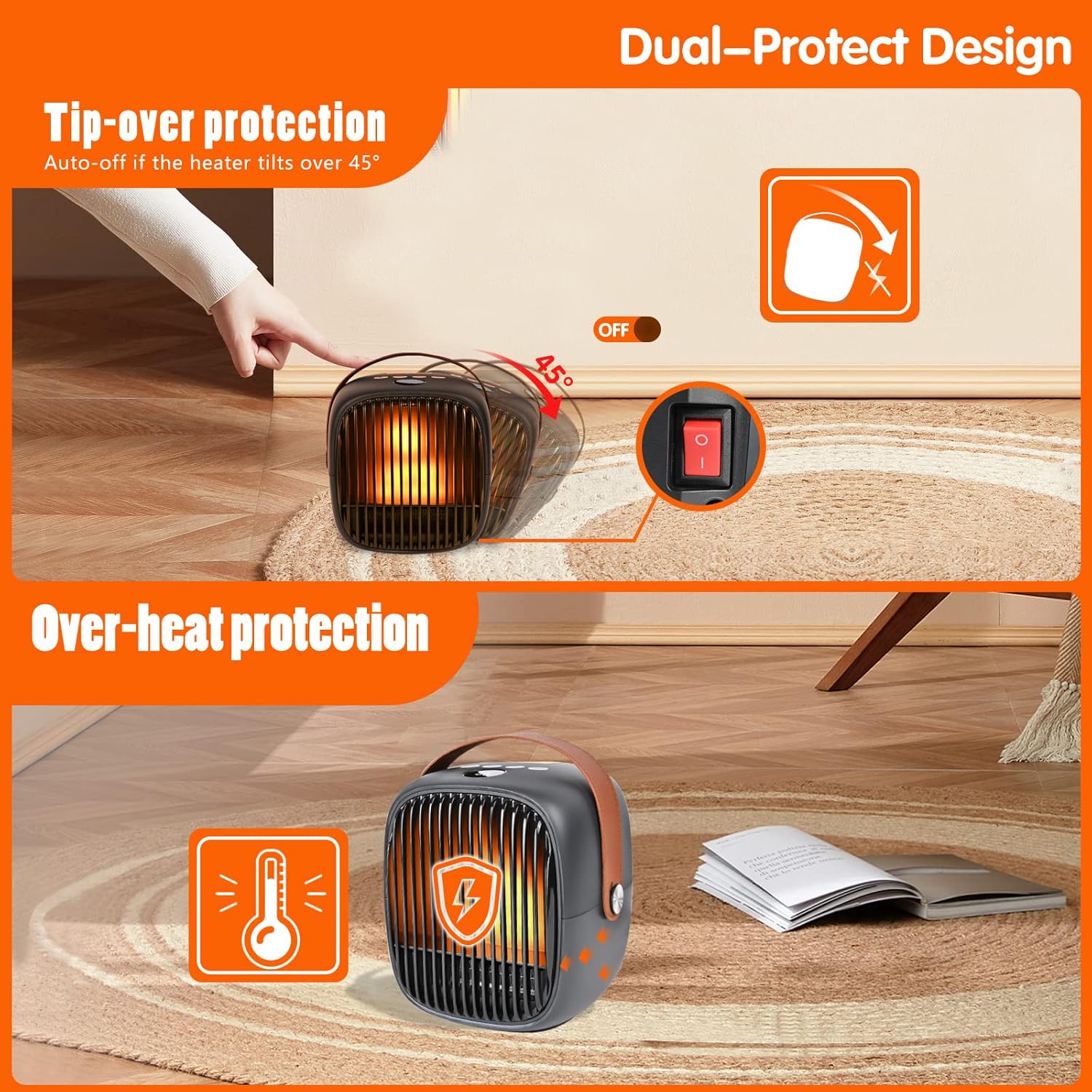 review Space Heater for Indoor Use - Halikao Simulated Flame Effect Electric Fireplace Heater for Home, Office, and Bedroom with Thermostat, Energy Saving, 8H Timer, Fast Heating and Tip-over Protection