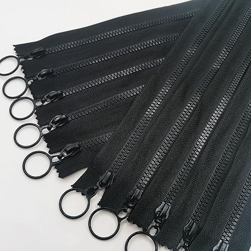 Miniatura 7 de Cremalleras de resina, 10 unidades de cremalleras que no separan con tiradores de anillo, cremalleras de plástico #3, cierre de cierre para ropa,