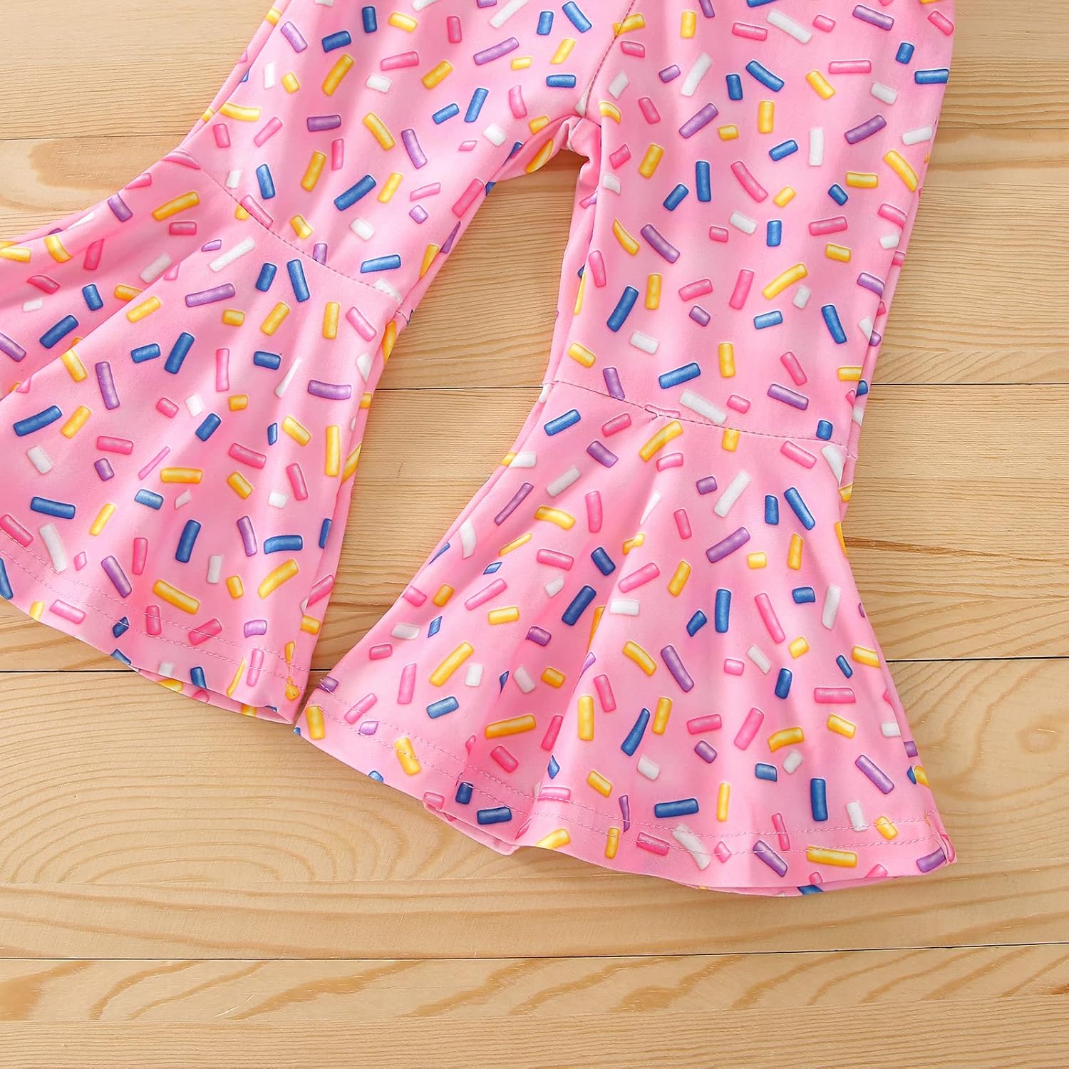 Toddler Baby Girls Birthday Outfits Letter Tassel Shirt Donut Cake Floral Flared Long Pants Headband 3Pcs Summer Set - Image 6