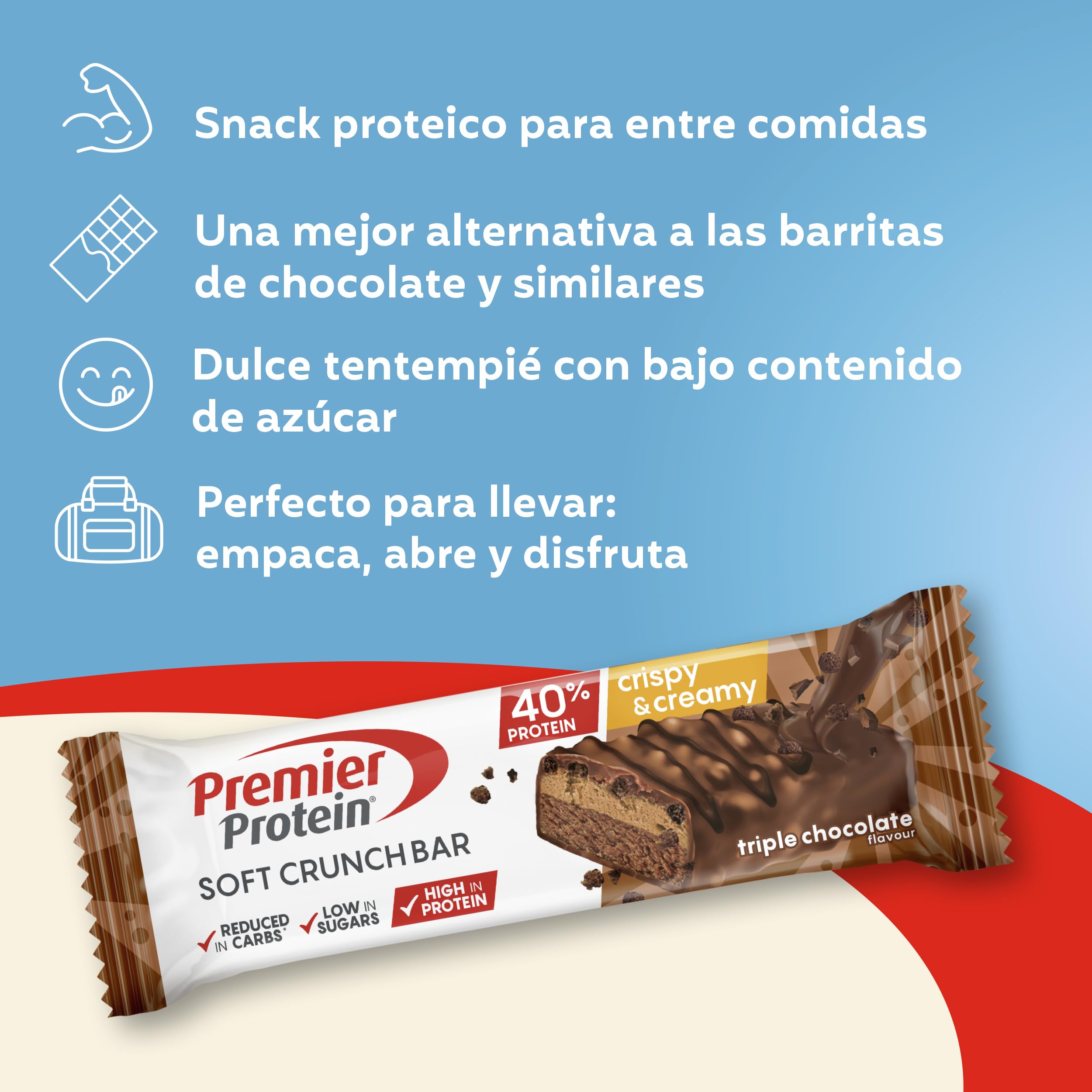 Premier Protein Soft Crunch Bar 40% Protein Triple Chocolate 12x40g - Hoher Proteingehalt + Low Sugar + Palmölfrei