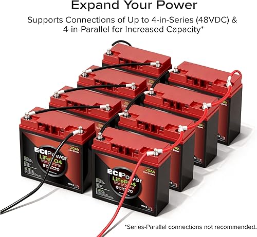 Miniatura 6 de Paquete de 2 baterías recargables ECI Power LiFePO4 de litio de 12 V 20 Ah de ciclo profundo  2000-5000 ciclos de vida y 10 años de vida útil  BMS