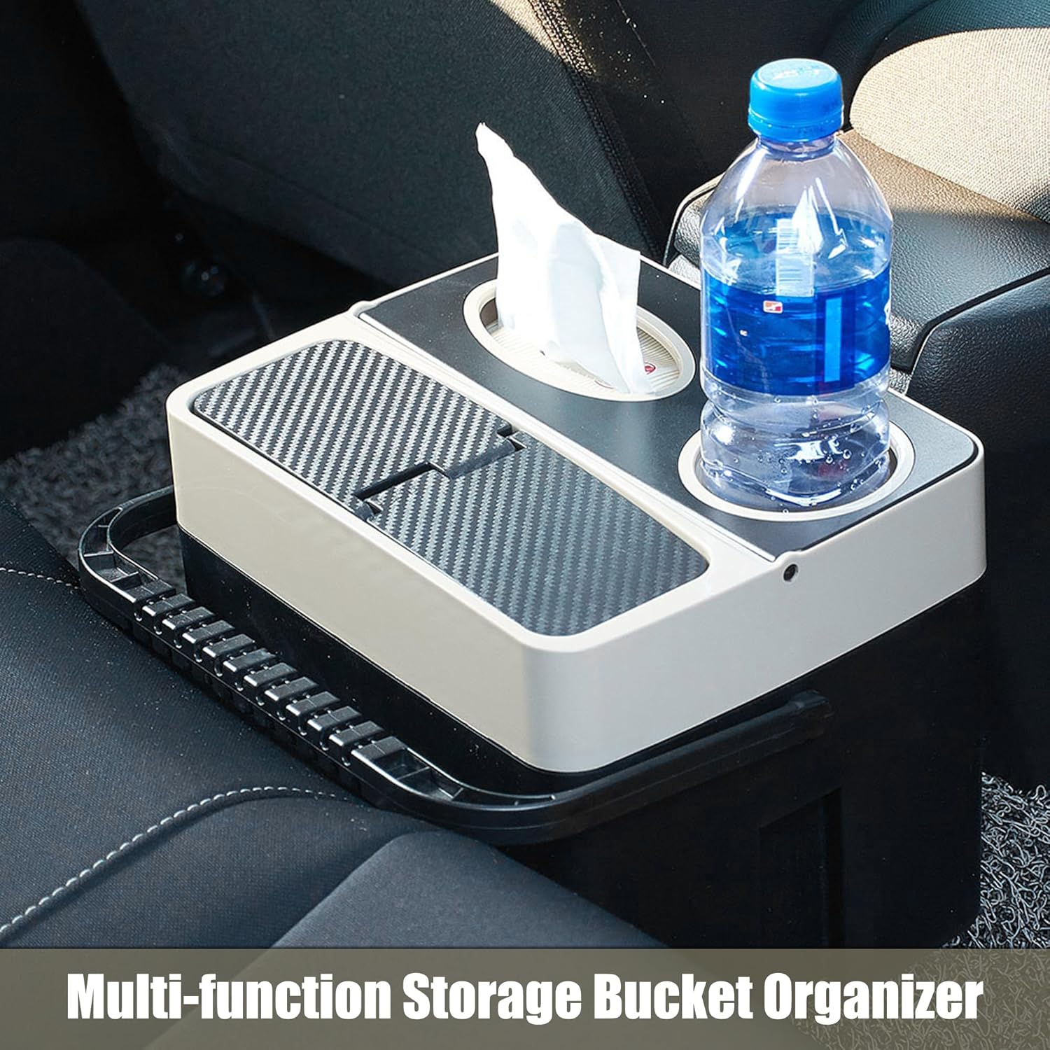 Beige Multi-function Storage Bucket Organizer Car Trash Can Cup Holder Tissue Box Car Interior Organizer
