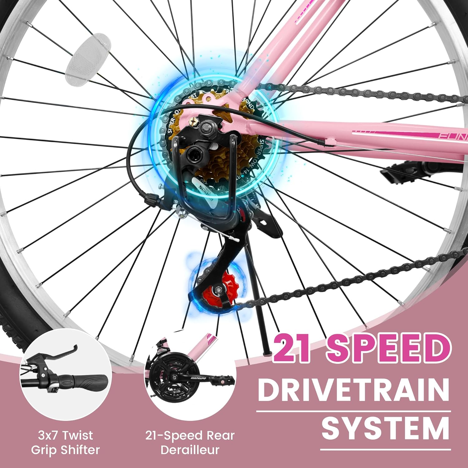 24/26 Inch Mountain Bike for Girls Women, 21 Speed Mountain Bicycle with Dual V-Brake, Carbon Steel Frame, Commuting City Bike to School Work Summer Travel