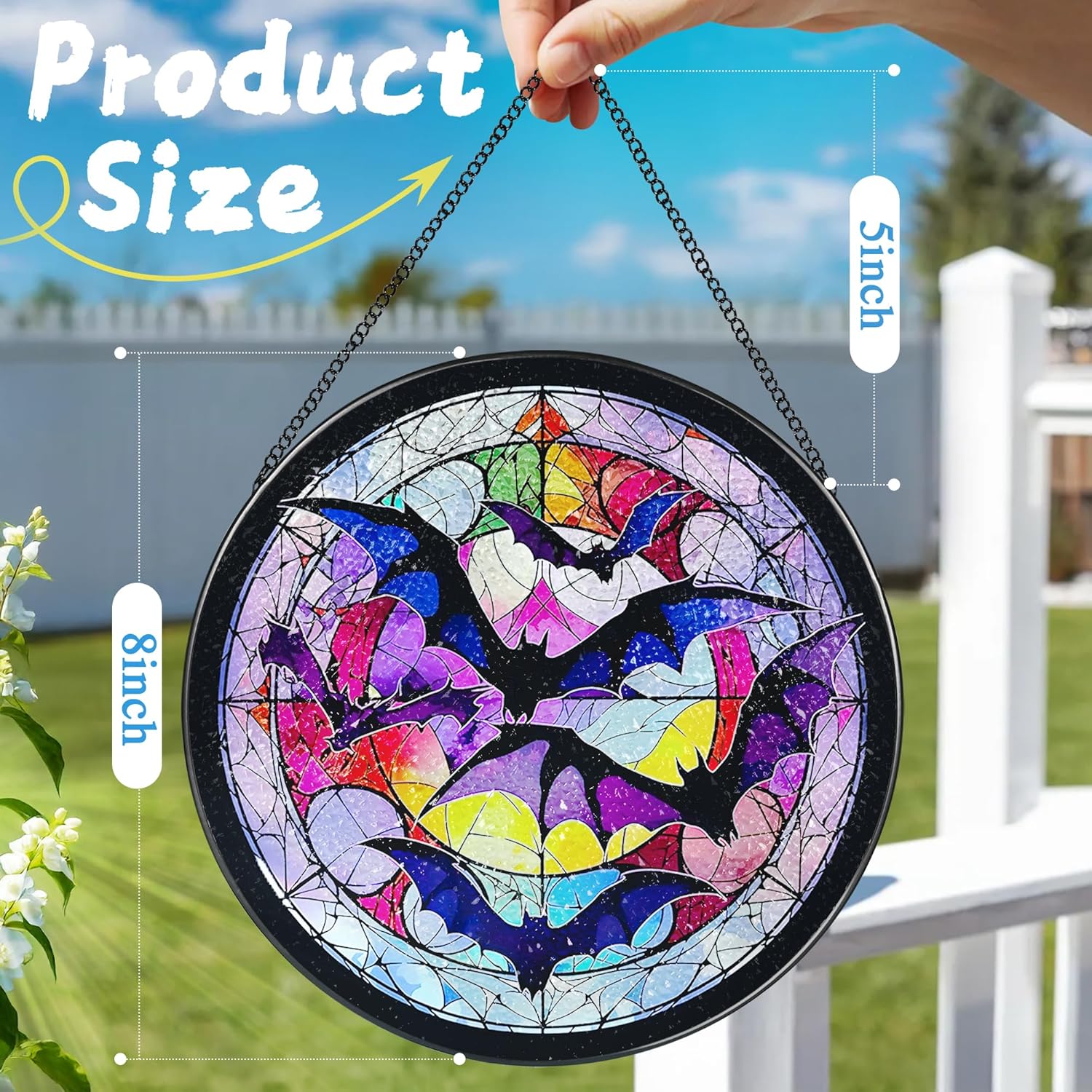 8 Inch Stained Glass Suncatcher Ornament, DOUHASU Bat Sun Catchers Indoor Window, Stained Glass Window Hanging, Home Decor, Bat Lovers Gifts for Him, Men - Image 4