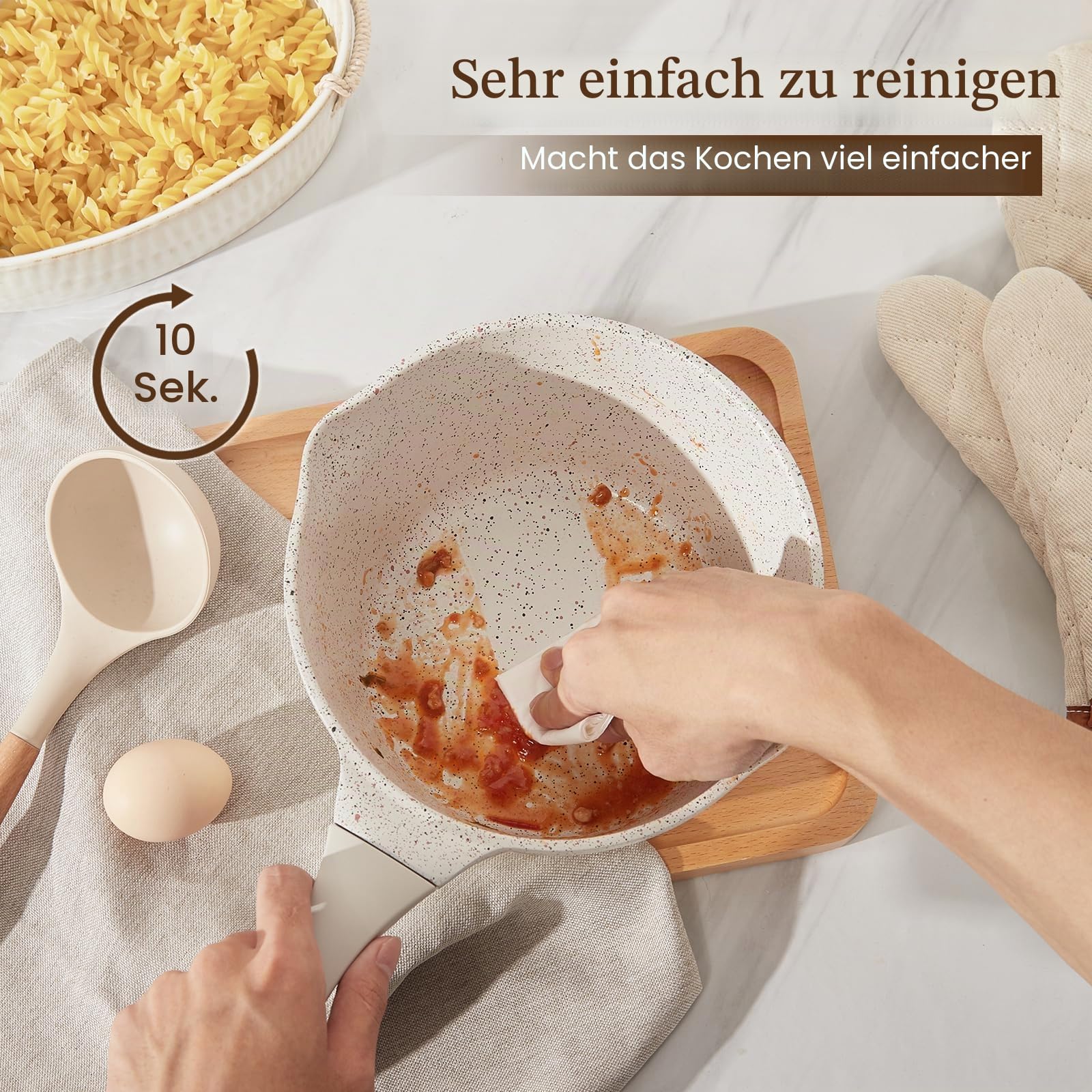 ROSSETTO Kasserollen Set 16cm + 20cm Induktion Töpfe Klein Stielkasserollen Kleiner Kochtopf Stieltopf mit Ausguss, PFAS frei Keramikbeschichtung antihaftbeschichtet 1,2L + 2,5 L
