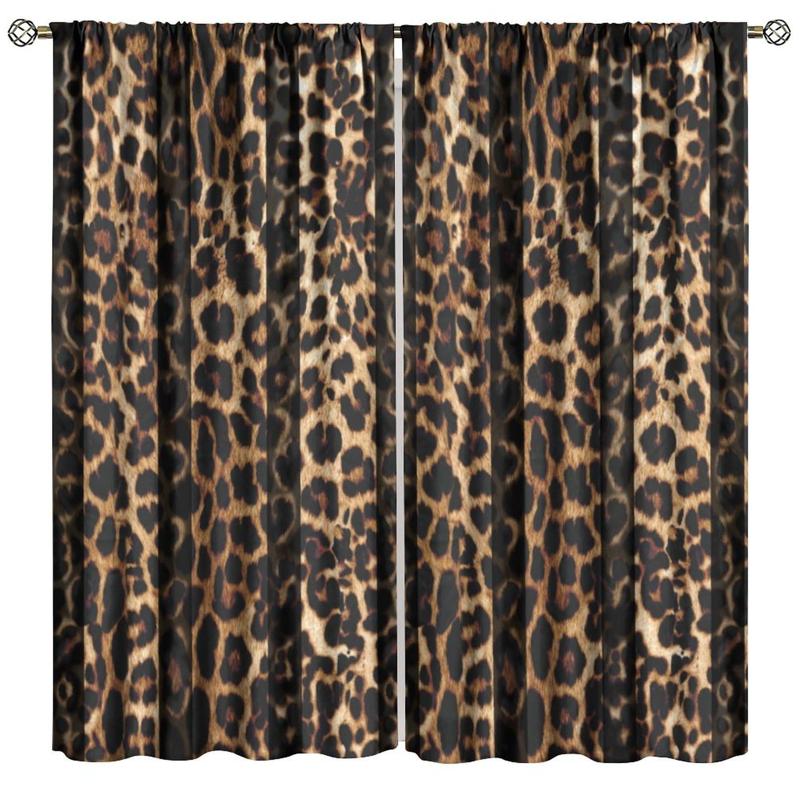 GoDazzling Leopard Print Blackout Window Curtains, Rustic Safari Theme Ｗild Animal Fur Skin Brown Farm Window Drapes, for Living Room Bedroom 21(W)*45