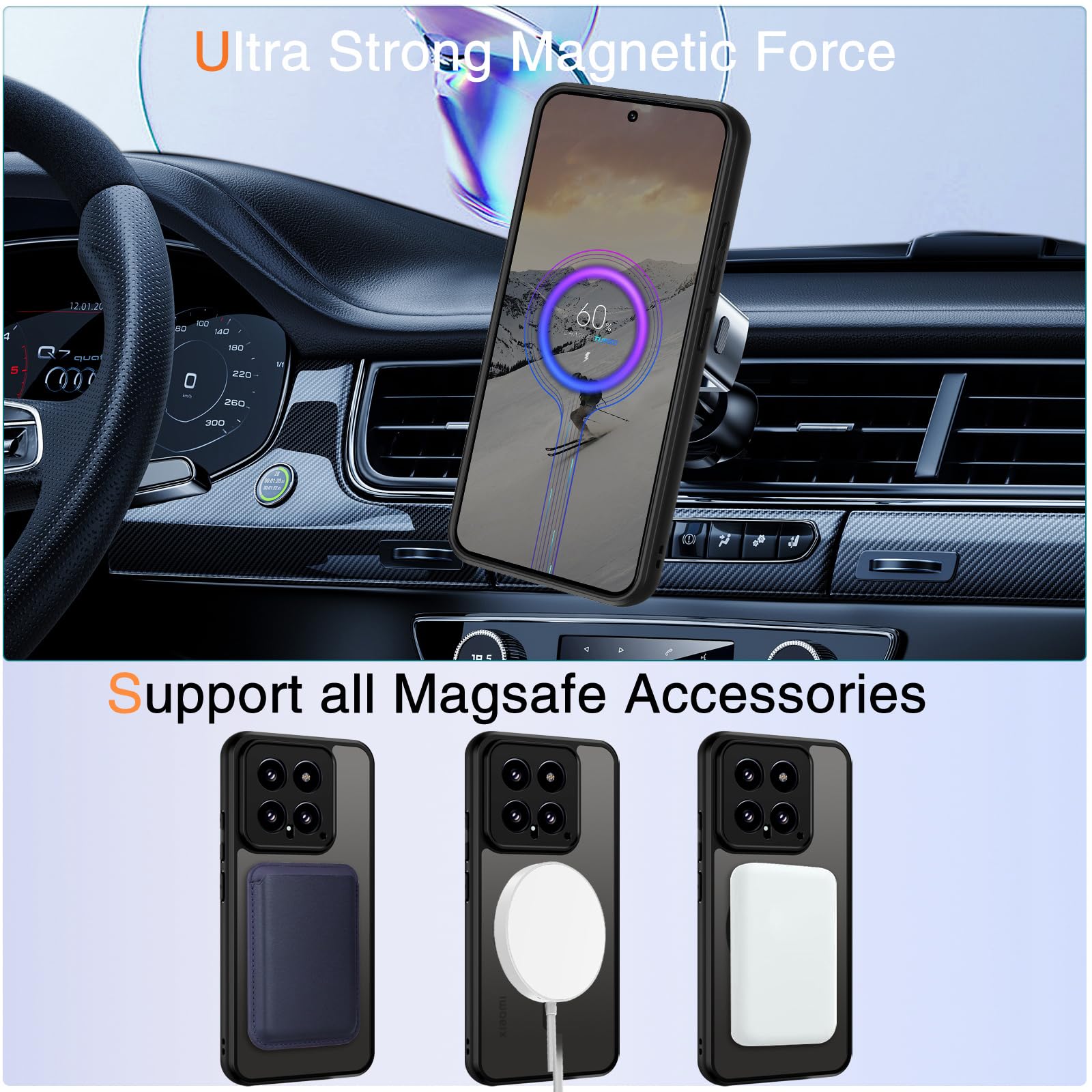 DOMAVER Xiaomi 14 5G Cover Magnetica Telefono Case Compatibile con Magsafe, Ultra Sottile Custodia Xiaomi 14 5G Magnetico, Opaco Custodia Traslucida, Nero