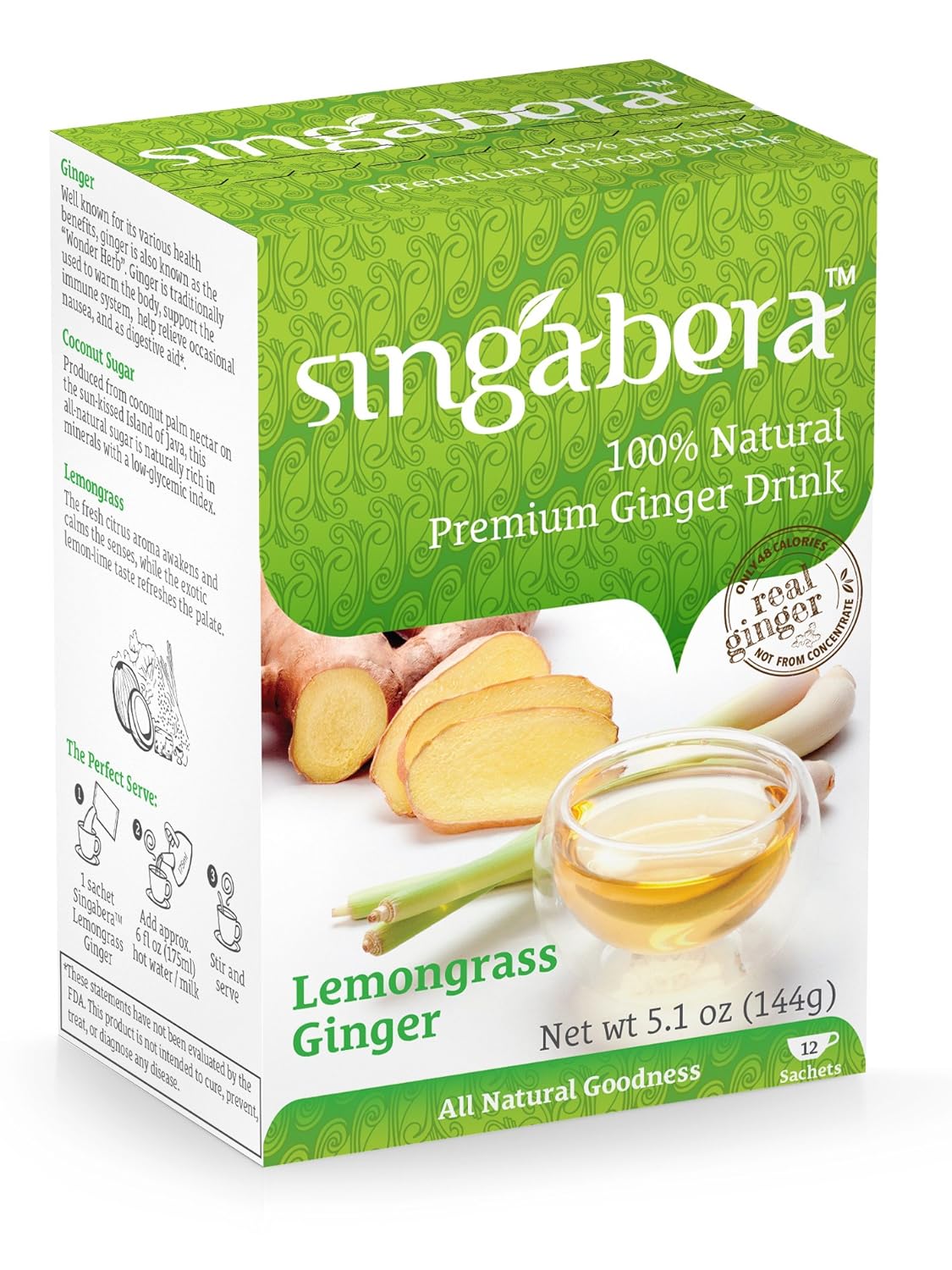 Singabera Ginger Drink Lemongrass Flavor (Pack of 6) 5.1oz