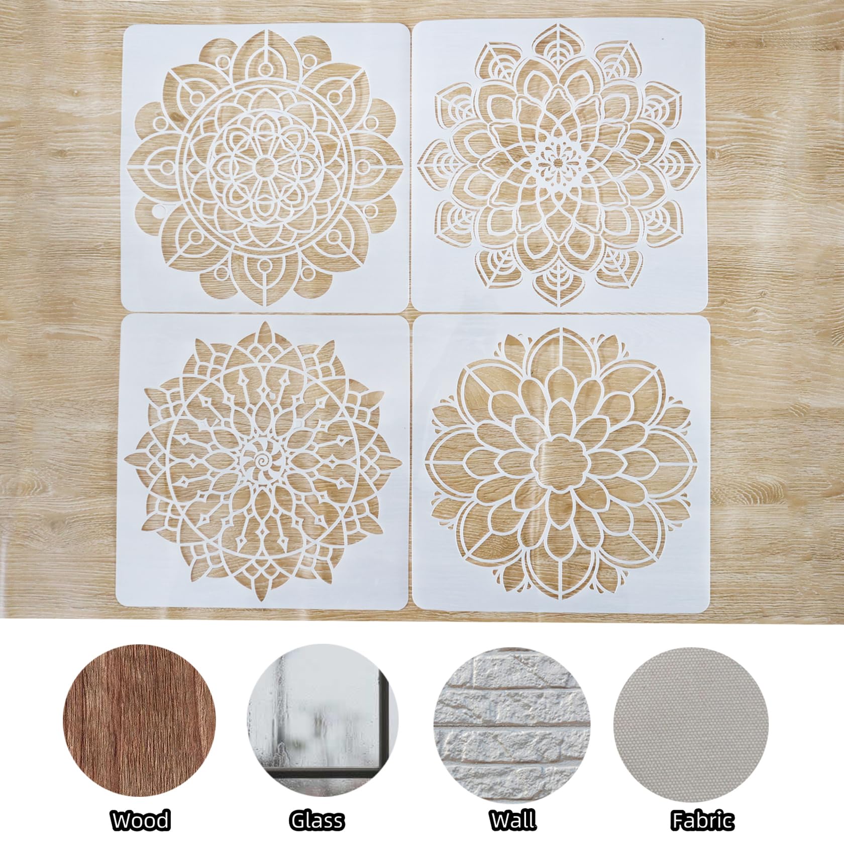 9 plantillas de mandala reutilizables de plástico para pintar, 12 x 12 pulgadas, kit de plantillas de dibujo de mandala grandes para pared, madera, suelo, lienzo, pintura, manualidades