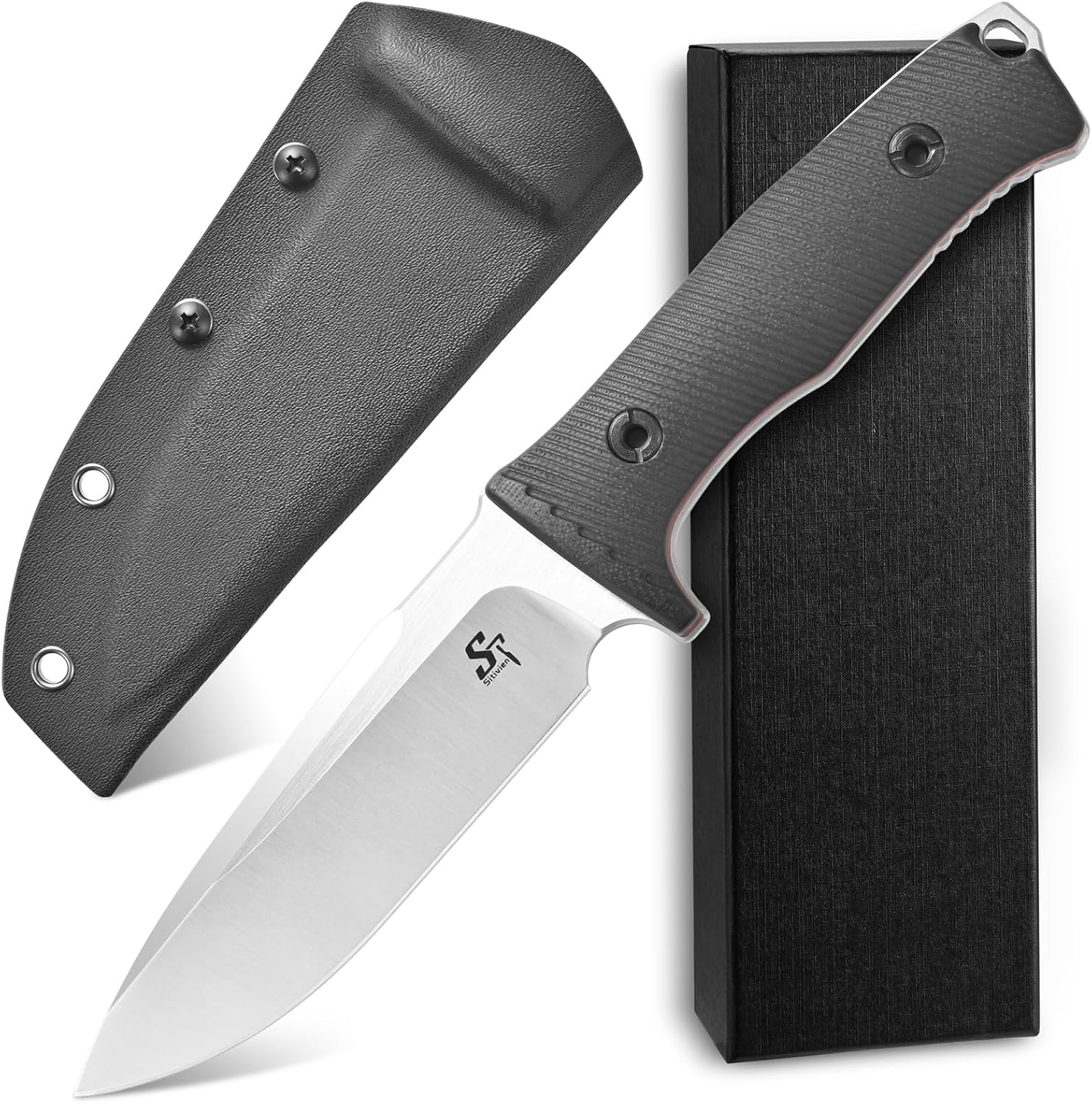 Sitivien ST37 Fixed Blade Knife DC53 Steel Blade Two Tone G10 Handle Full Tang Knife with Sheath for Outdoor Camping Hiking Working Survival (Silver)