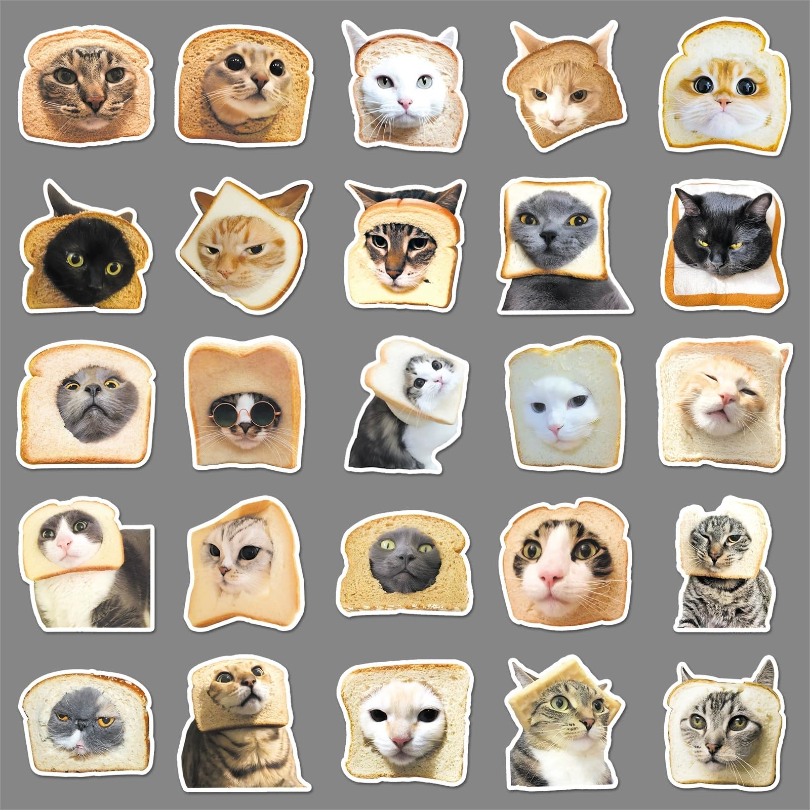 50 Pcs Cat Bread Stickers for Kids Teens Adults Boys Girls Gift Bread Decals Pack for Laptop,Skateboard,Luggage,Car,Bike,Cup,Computer,Water Bottle Decor,Vinyl Waterproof Stickers - Image 2