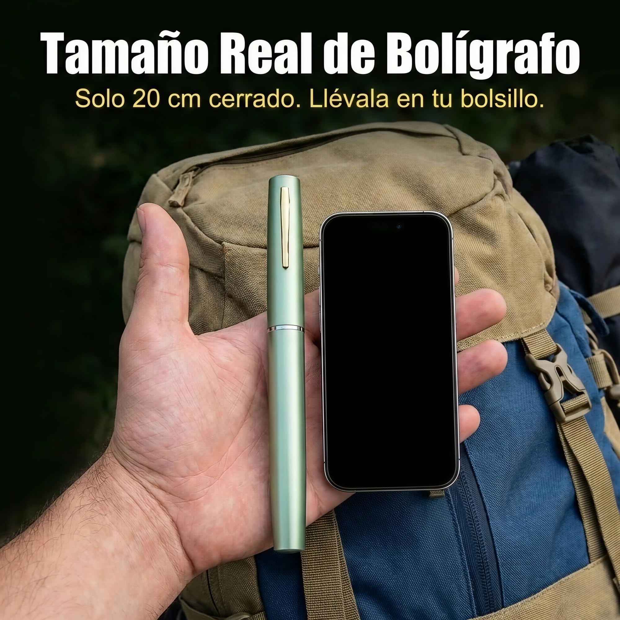 Caña de Pescar Mini bolígrafo portátil, Mini caña de Pescar, Aluminio aviación retráctil Anillo magnético Carrete 2 mas 1BB Ratio 4.3 a 1, Equipo para Hielo río 20 cm (Verde)