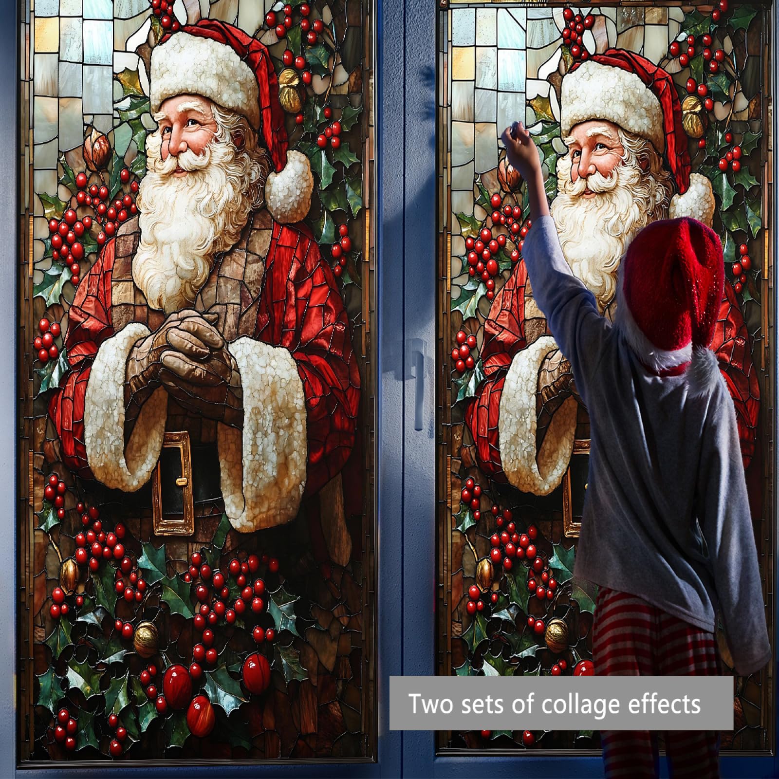 Pellicola Vetri Finestre 45x100cm (3PCS) Babbo Natale Pellicola Adesiva Per Vetri Oscurante,Adesivi Per Vetro Autoadesiva,Pellicole Vetri Anti Uv,Pellicola Privacy Finestre Casa/Ufficio