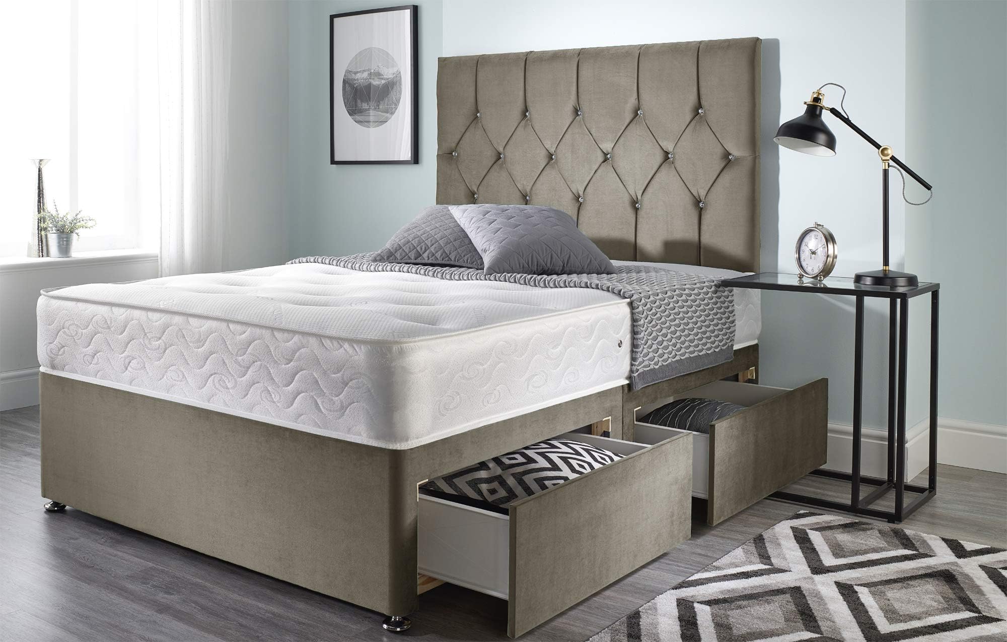 Bed Centre 5FT King Size Divan Bed Ziggy Grey Plush Memory Foam Divan