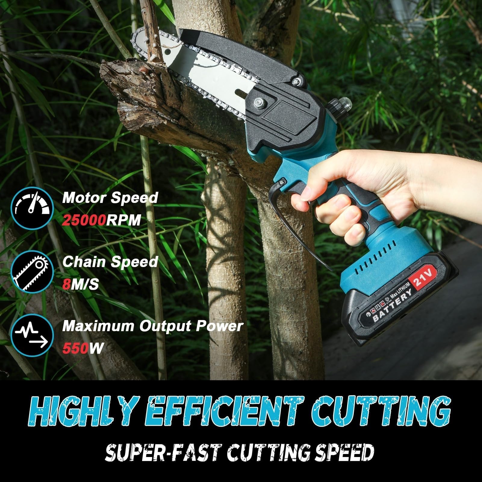 8 Pulgadas Mini Motosierra Telescopica & 30 mm Tijeras de Podar Eléctricas, 4 en 1 Kit de Herramientas de Jardín con 2 * Baterías, Alcance Máximo Hasta 2 m