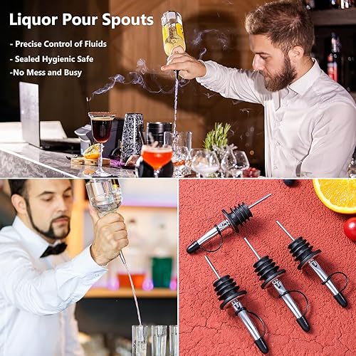 Miniatura 8 de Liquor Bottle Pourers with Rubber Dust Cap 2 Pack Stainless Steel Pour Spouts for Liquor Bottles/Olive Oil Bottles/Alcohol Bottles/Vinegar Bottles