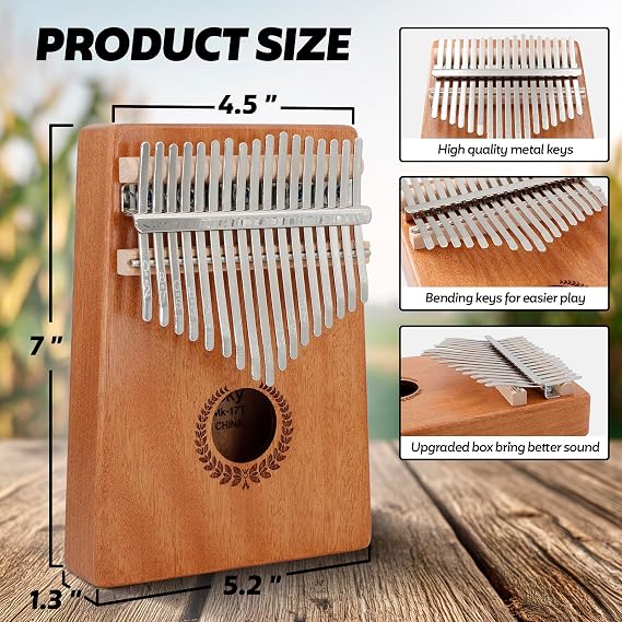 Mulucky 17-key Kalimba Thumb Piano - Portable Wooden Thumb Piano with Tuning Hammers, Learning Manual and Carrying Case, Suitable for Beginners and Music Lovers