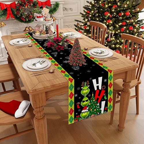 Miniatura 3 de Jiudungs Camino de mesa de Navidad a cuadros rojos y verdes de 72 pulgadas de largo para casa de campo, invierno, Navidad, vacaciones, hogar,