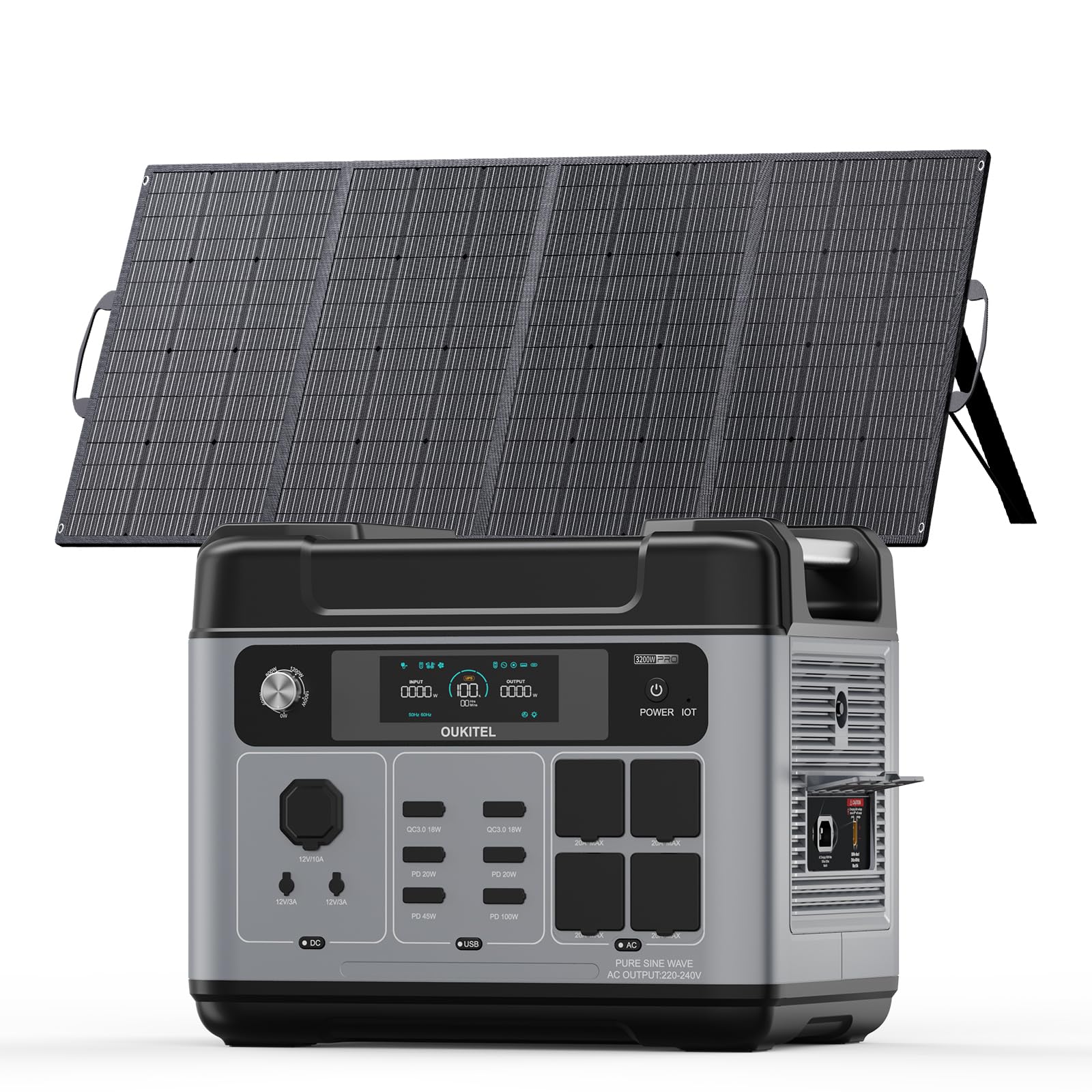 OUKITEL Solargenerator 3200W mit 200W Solarpanel, 2048Wh Tragbare Powerstation (6400W Peak), LiFePO4 Batterie, 220V-240V, 1 Std Schnellladung, für OutdoorCamping, Reise, Stromausfälle