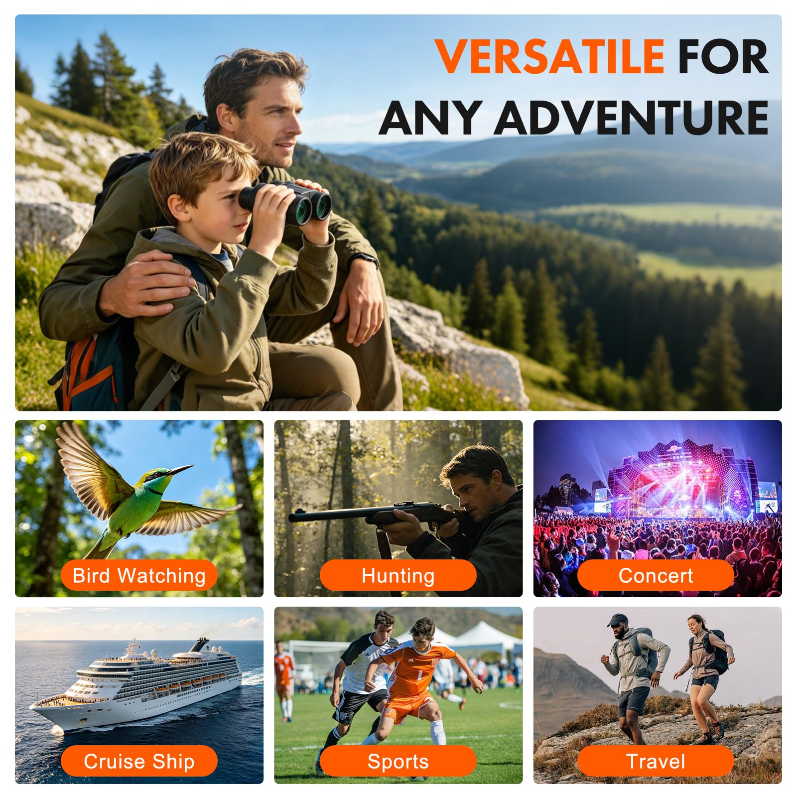 Wozel - Binocolo compatto 20 x 25 per adulti e bambini, ad alta potenza, con visione bassa, visione bassa, per bird watching, concerto, crociera, viaggi, leggero piccolo prisma Porro FMC con custodia