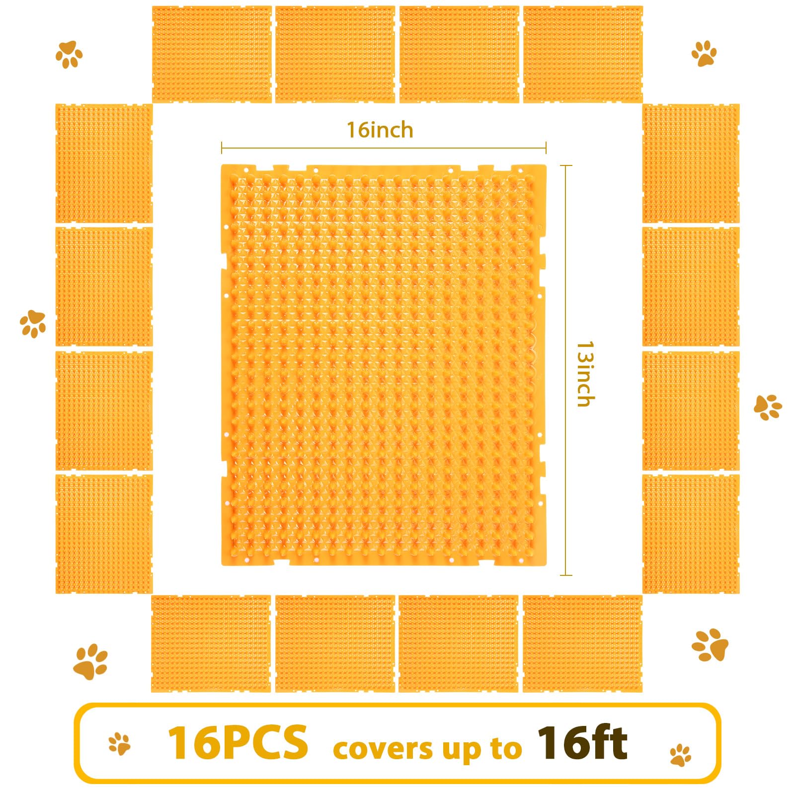 Lot de 16 tapis répulsifs pour chats et chiens en plastique pliable à pointes avec pointes pour intérieur et extérieur, 5,5 m², 40,6 x 33 cm (orange)