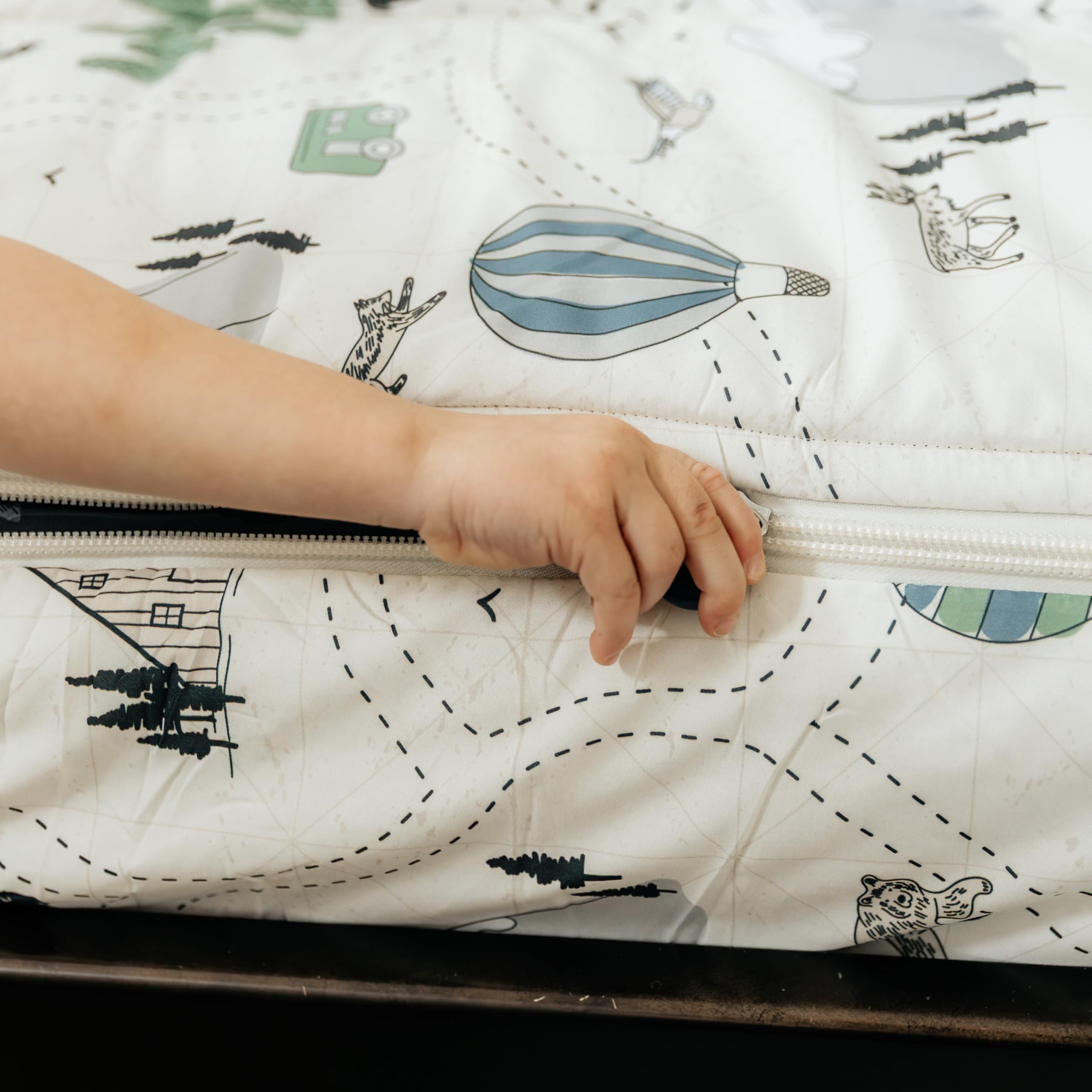 Beddy'sAdventure & Wildlife Theme Durable Zipper Bedding for Kids, Bed in a Bag, Cream Comforter & Charcoal Sheets with Outdoor Explorer Design, Includes Pillowcase & Pillow Sham, Easy to Make & Wash
