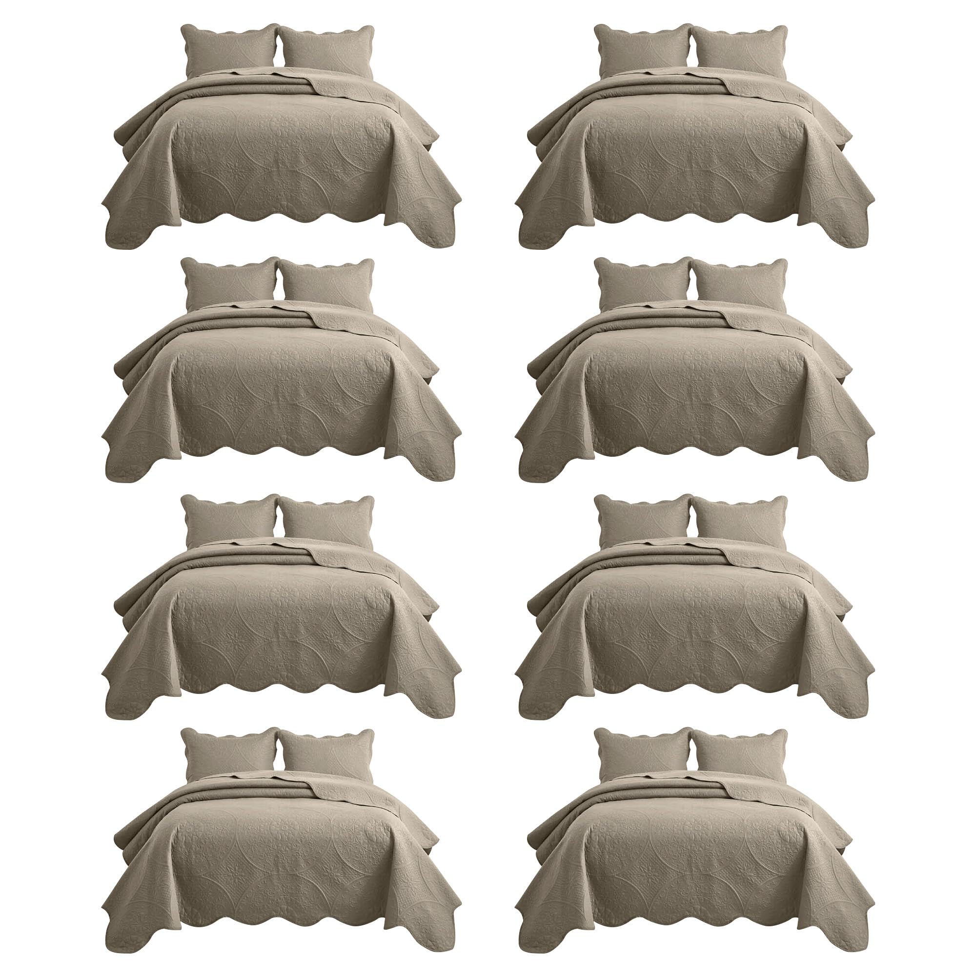 IR Imperial Rooms King Quilt Beige Floral 8 Pack for Hotel Guest Bedroom