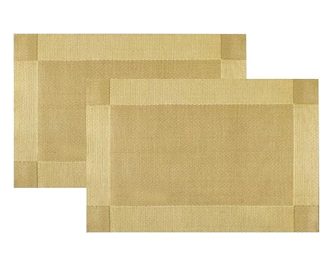 P-Plus International Washable PVC Vinyl Heat Resistant Dinner Table Mats Placement Easy to Wash Cleaning Both Side Usable (Set of 2, Gold)