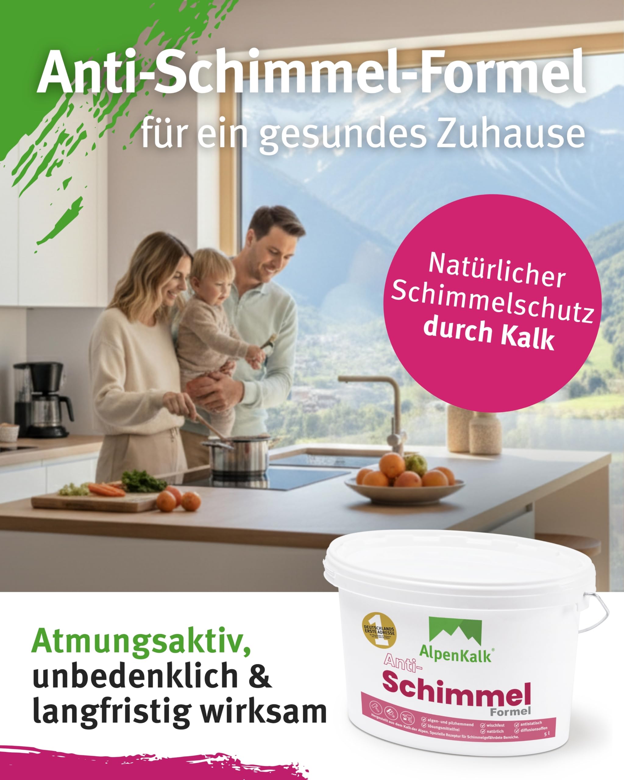 Anti-Schimmel Kalkfarbe I 5l für ca. 35m² I Atmungsaktiv & wischfest mit Langzeitschutz I Spezielle Anti-Schimmel-Formel ohne aggressive Chemikalien I Ideal für feuchte Innenräume