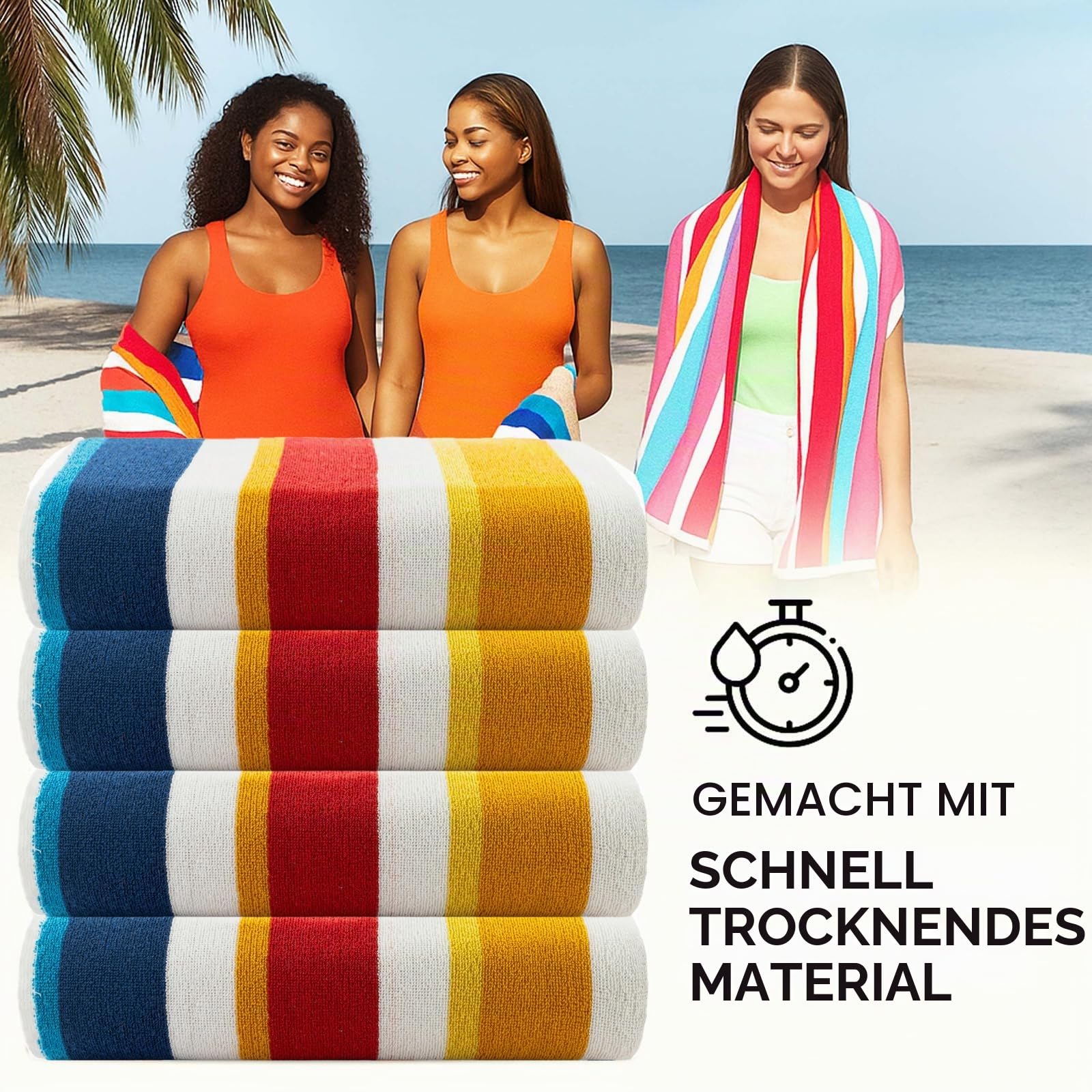Casa Copenhagen Bora Bora Strandtücher, entworfen in Dänemark, robust und widerstandsfähig, schnelltrocknend, für Pool, Bad und Dusche, 76 x152cm, 4-teiliges Handtuchset aus Baumwolle – Gelb