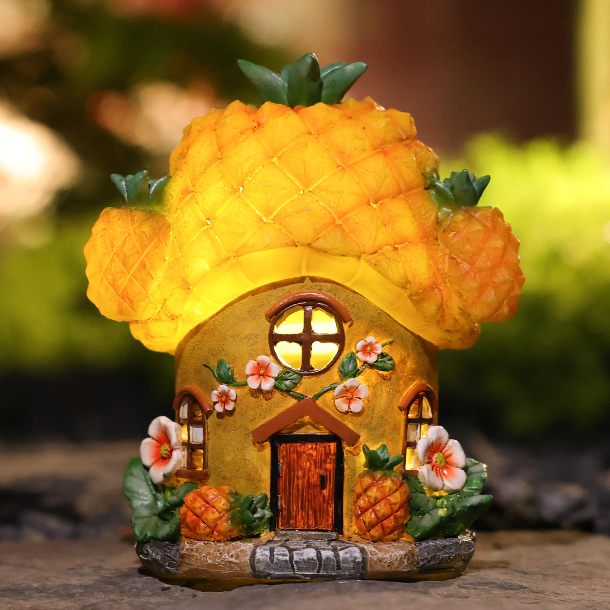 EPTUEGA Solar Fairy Garden Houses - Fairy Garden Accessories Pineapple Houses for Outside Porch Backyard Yard Lawn Flower Bed Decor