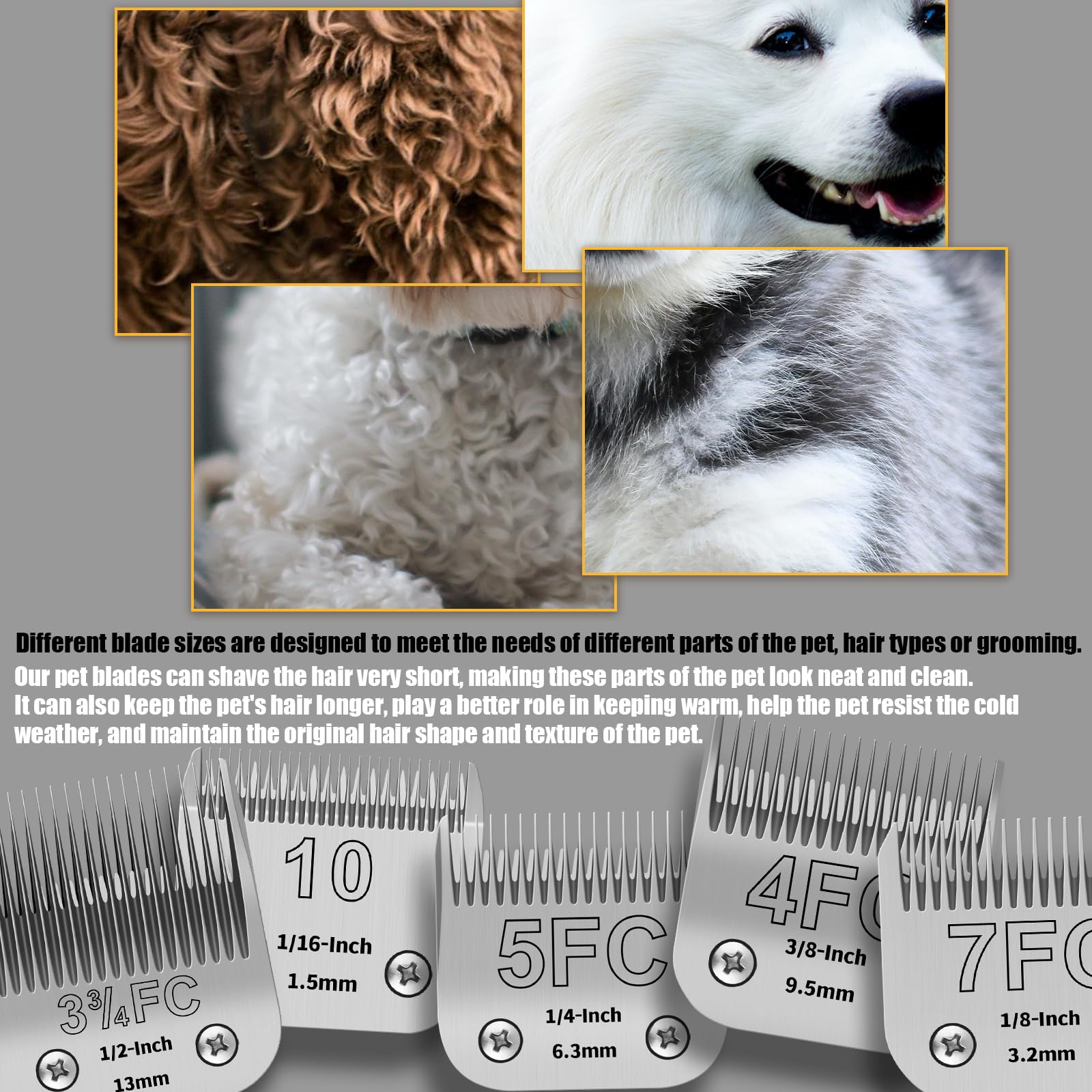 YAZIYIR Lame Staccabili per la toelettatura dei Cani in Acciaio Inossidabile, compatibili con Andis/Oster-A5/Heiniger/moser Max 50/Wahl Serie KM10, Misura 10/7FC/5FC/4FC/3FC, 5 Pezzi