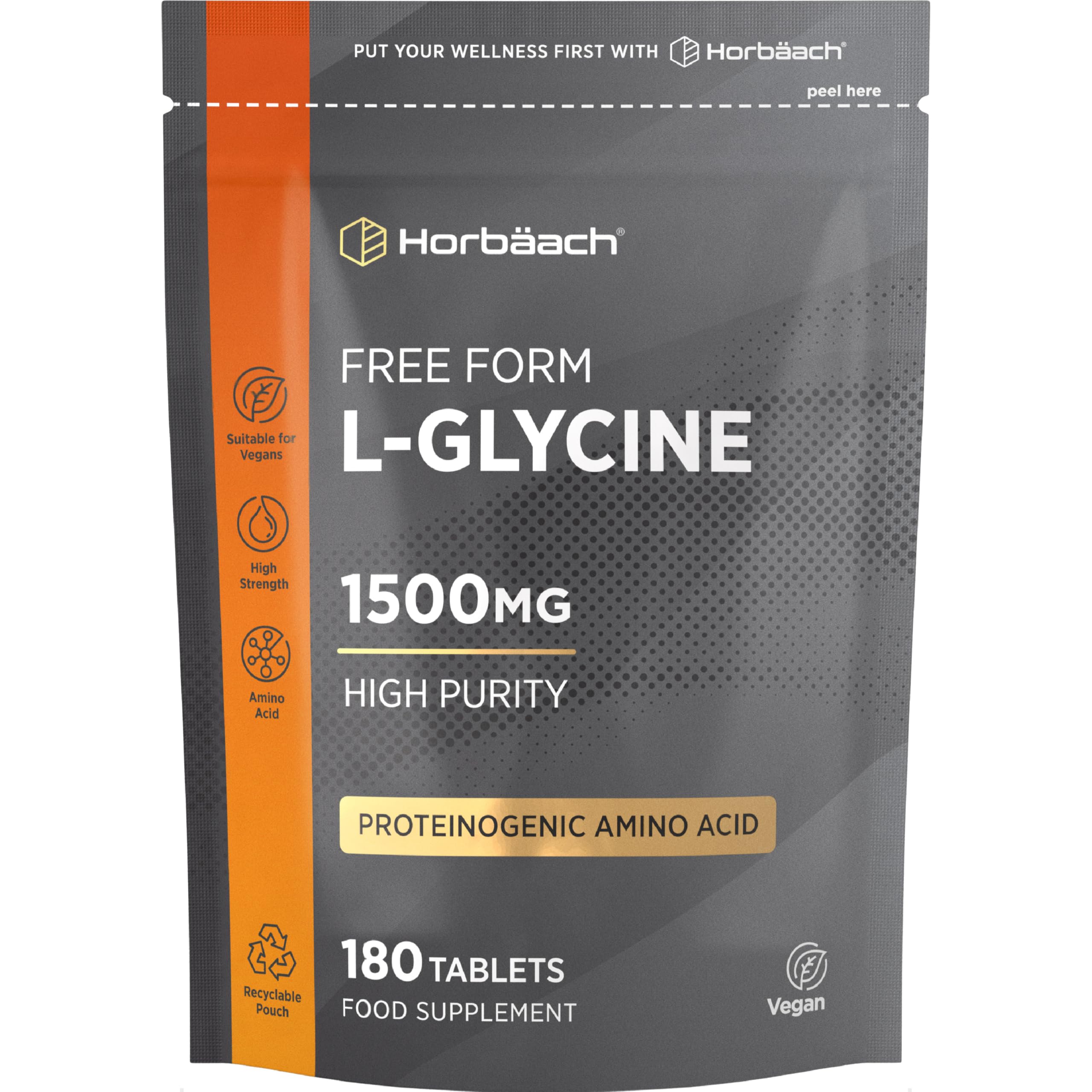 L Glycine Supplement 1500mg | 180 Vegan Tablets | Amino Acid Nutritional Supplements | by Horbaach