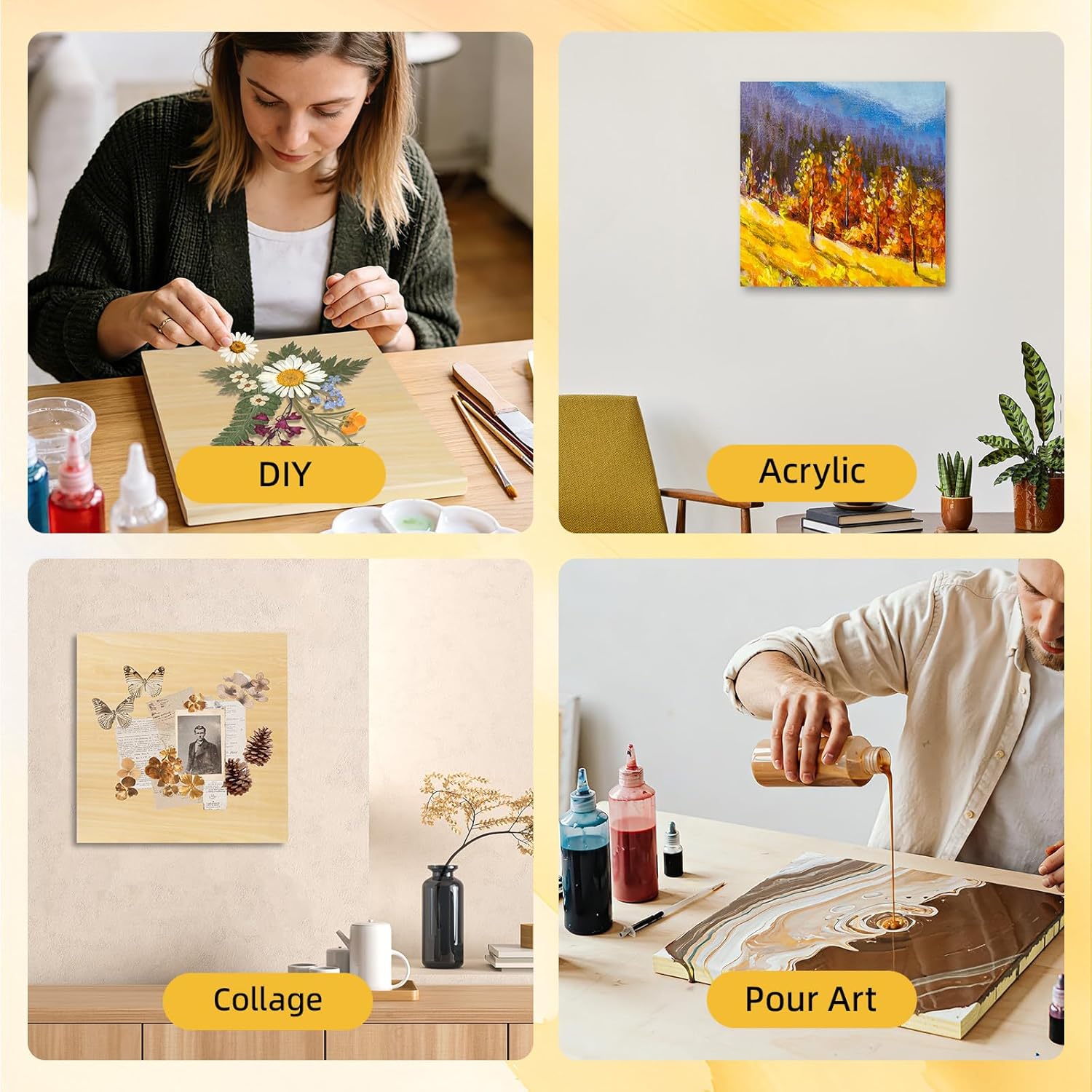 4 Pack 12x12 Basswood Paint Pouring Panels – Studio 3/4'' Deep Cradle Wood Painting Panels for Acrylic Pouring, Oil & Resin Art - Sturdy Moisture-proof Art Boards for Artists and Crafters, DIY Project