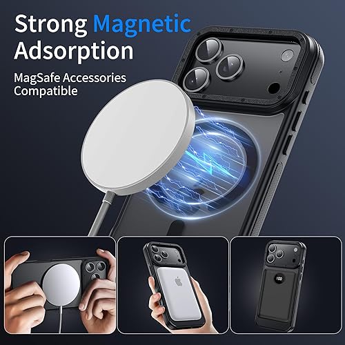 Miniatura 6 de Yzoiko Funda magnética fuerte para iPhone 17 Pro con funda para cámara protección de grado militar de 10 pies compatible con MagSafe a prueba de