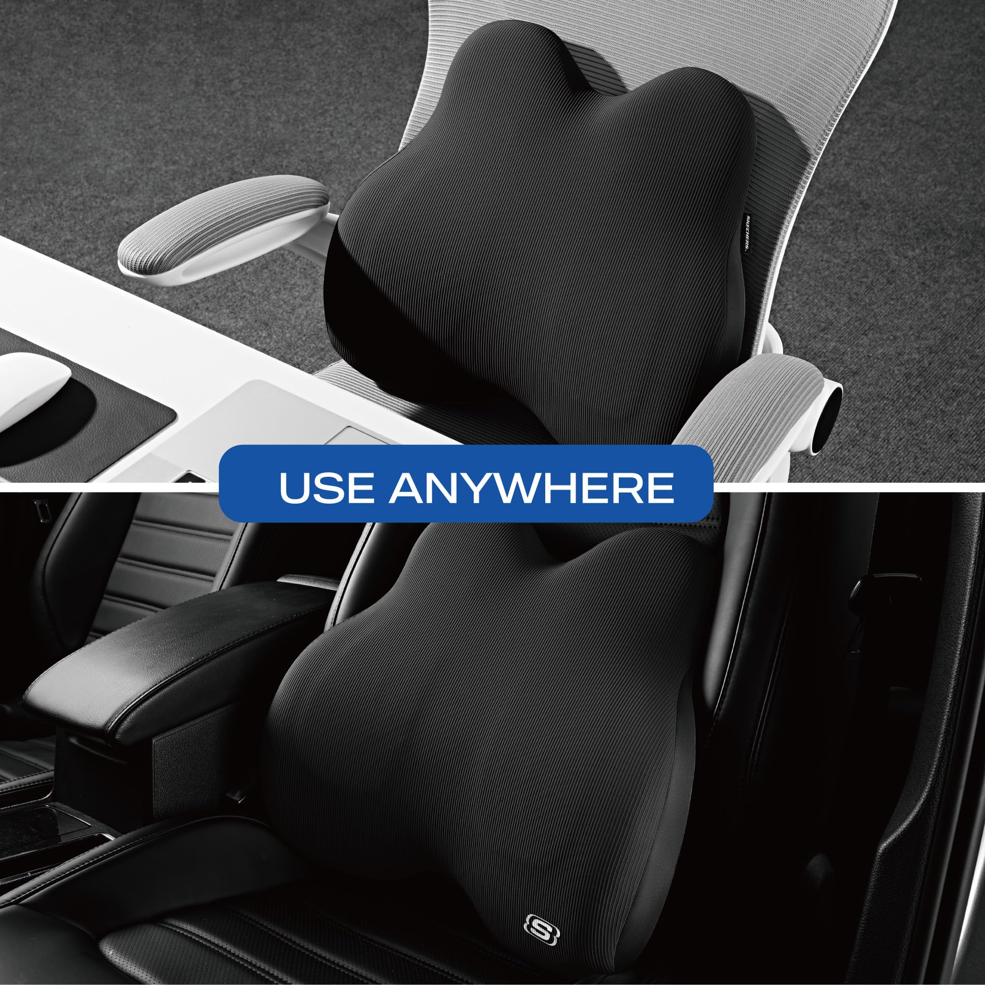 Skechers Lendenkissen aus Memory-Schaum, Lendenwirbelstützkissen für Büro, Stuhl, Schmerzlinderung im unteren Rücken, ergonomisches Design, Rückenstützkissen für Bürostuhl, Auto, Zuhause, Reisen