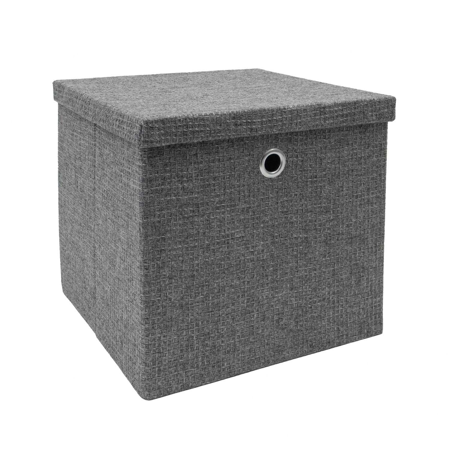 JVL Chroma Foldable Cube Organiser Box with Lid, Home Shelf Storage Solution, Grey