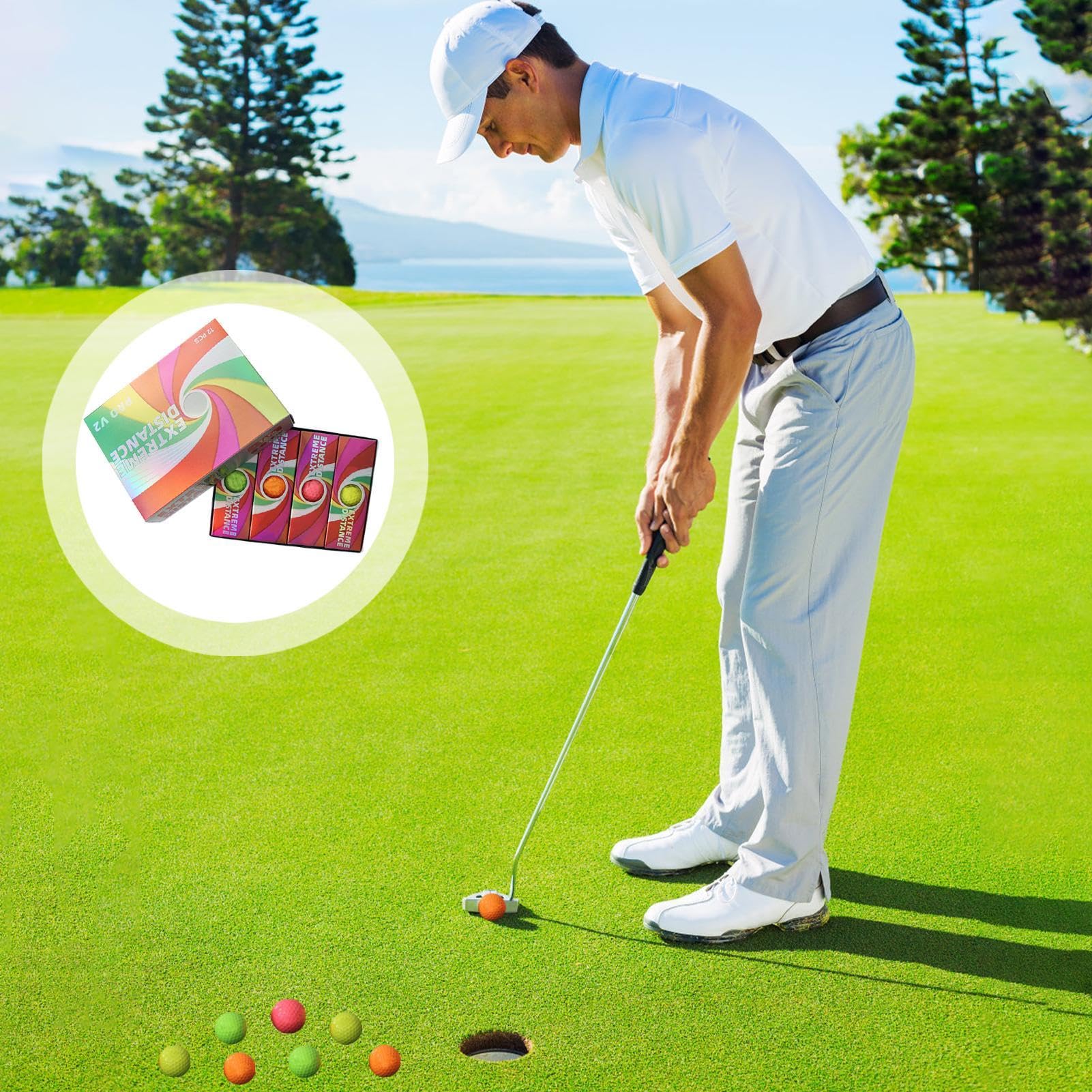 Golftrainingsbälle, Golfbälle für den Garten | 12 x bunte Golfbälle | Doppelbrücke, professionelle Golfbälle, vielseitig, Golfberufe für den Innenbereich