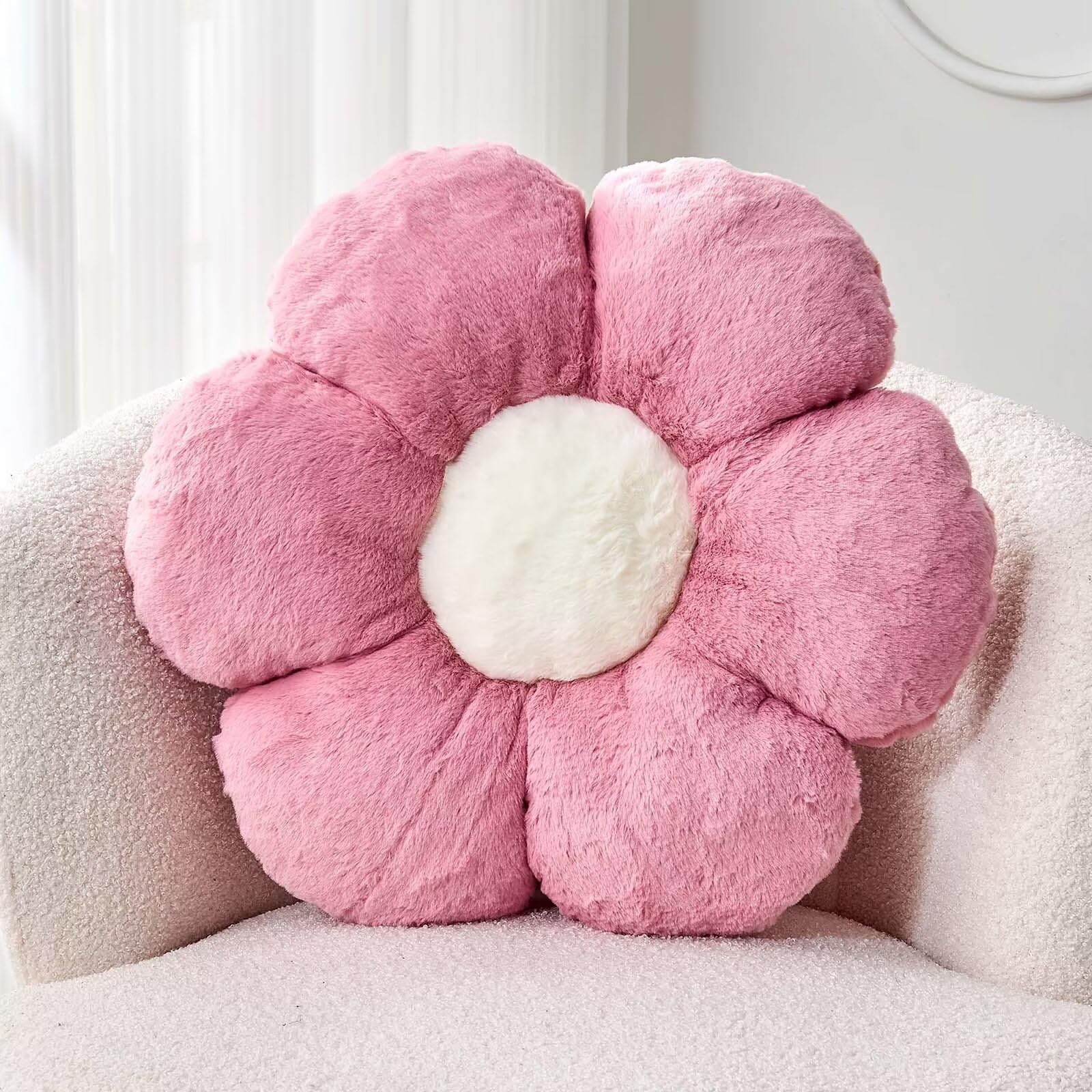 Kcvvcr Dusty Pink Flower Pillow, 17.7" Flower Shaped Plush Decorative Throw Pillow for Bed