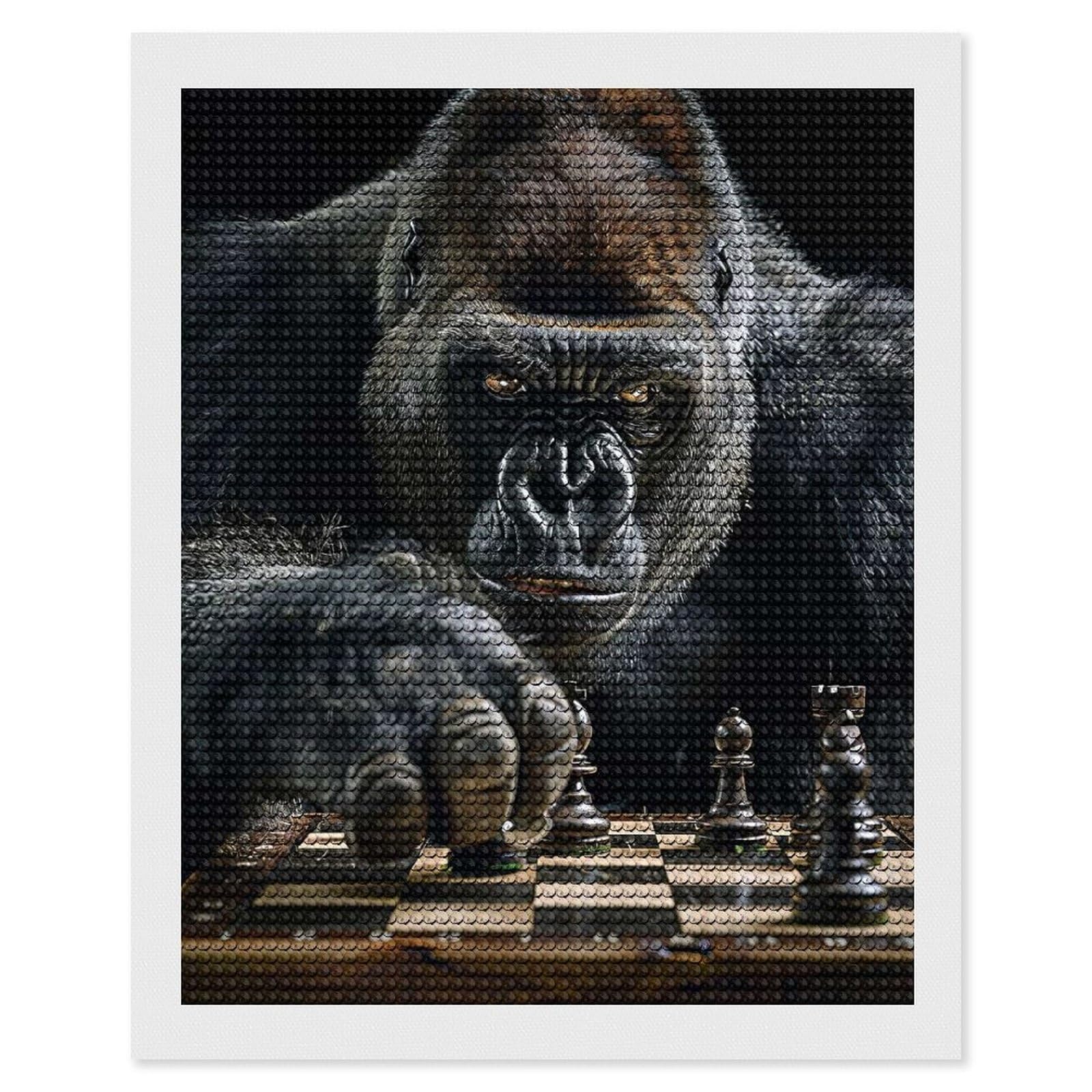 Junmoney Gorilla Chess Diamond Painting Canvas Set 16"x20", Satisfying Creative Project, Easy to Follow Symbols, Fun Craft Experience