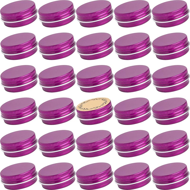 Art Secret Frascos Redondos de Alumínio Roxos com Tampa de Rosca e Etiquetas, 32 Unidades, 15 mL