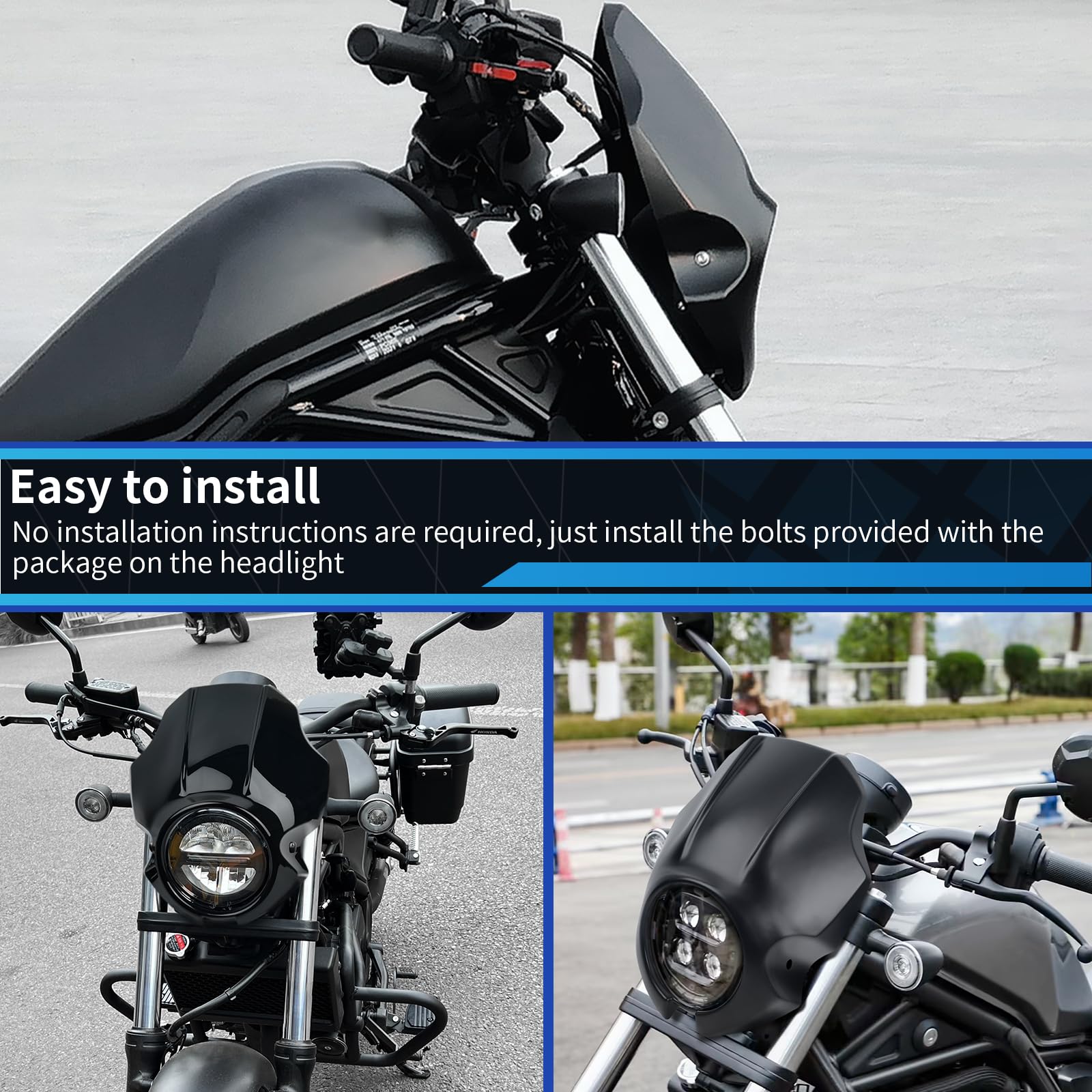 Motorrad-Scheinwerferverkleidung Frontverkleidung Gabelhalterung Scheinwerfermaske Kompatibel mit Honda Rebel CMX250/300/500 2020-2025 CMX1100 2021-2025 (Matt schwarz)