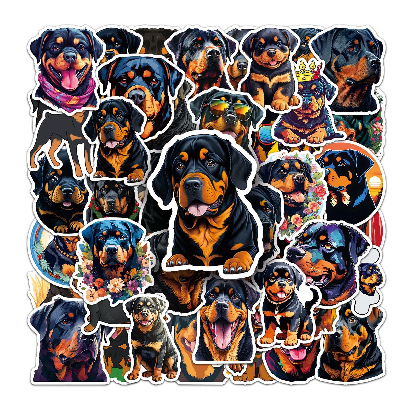 50 Pcs Rottweiler Vinyl Stickers,Rottweiler Puppy Graffiti Stickers,Vinyl Waterproof Sticker for Kids Teens Girls,for Phone Laptop Bottles Skateboard Computer Phone Luggage Guitar Gifts Sticker