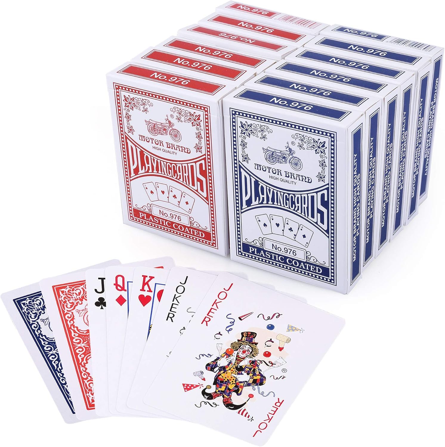 LotFancy 12er Pokerkarten Set, Spielkarten in 54 Karten, Poker Kartendeck, Profi Playing Cards für Texas Holdem, Poker, Blackjack, Bridge (blau und rot)